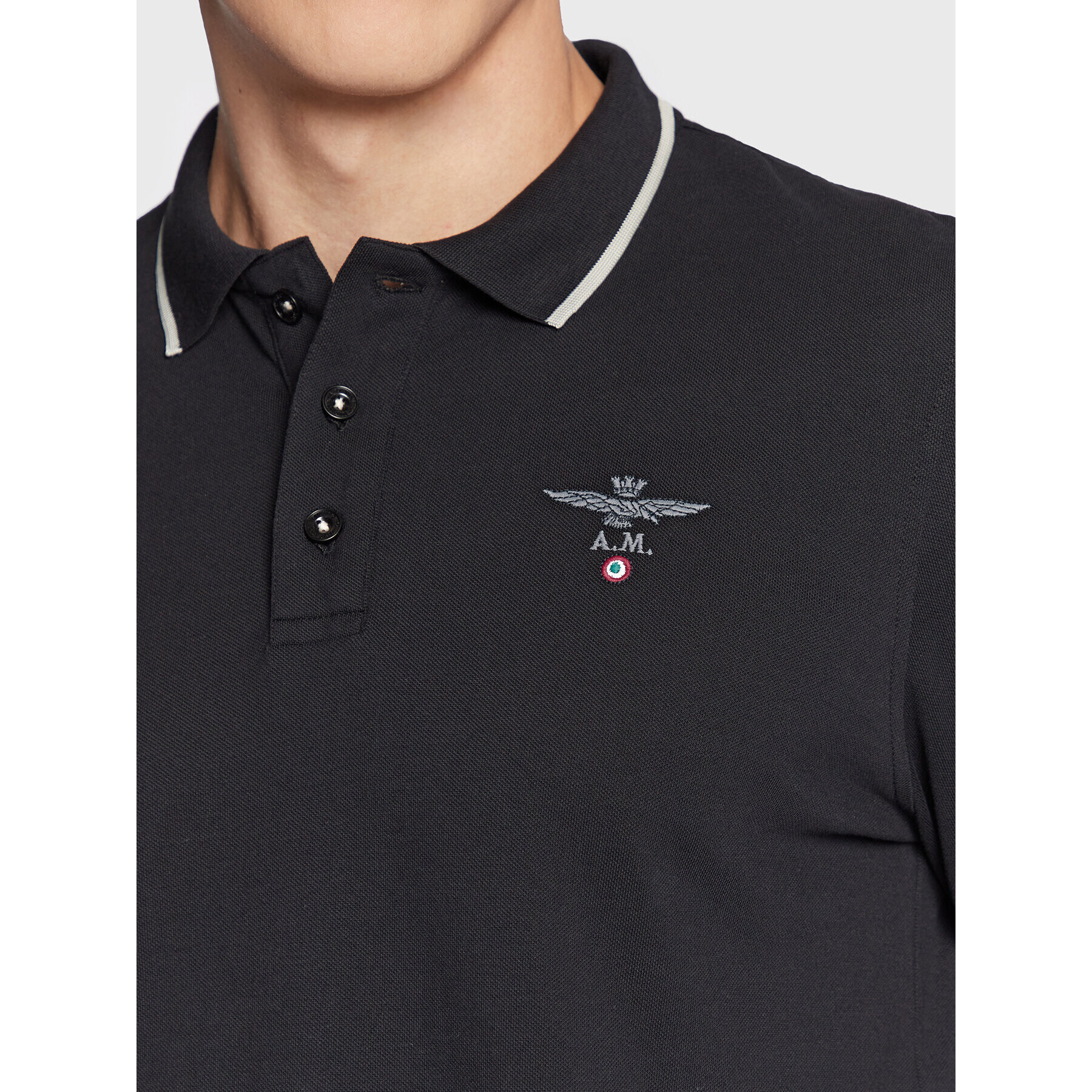 Aeronautica Militare Тениска с яка и копчета 222PO1653P82 Черен Regular Fit - Pepit.bg