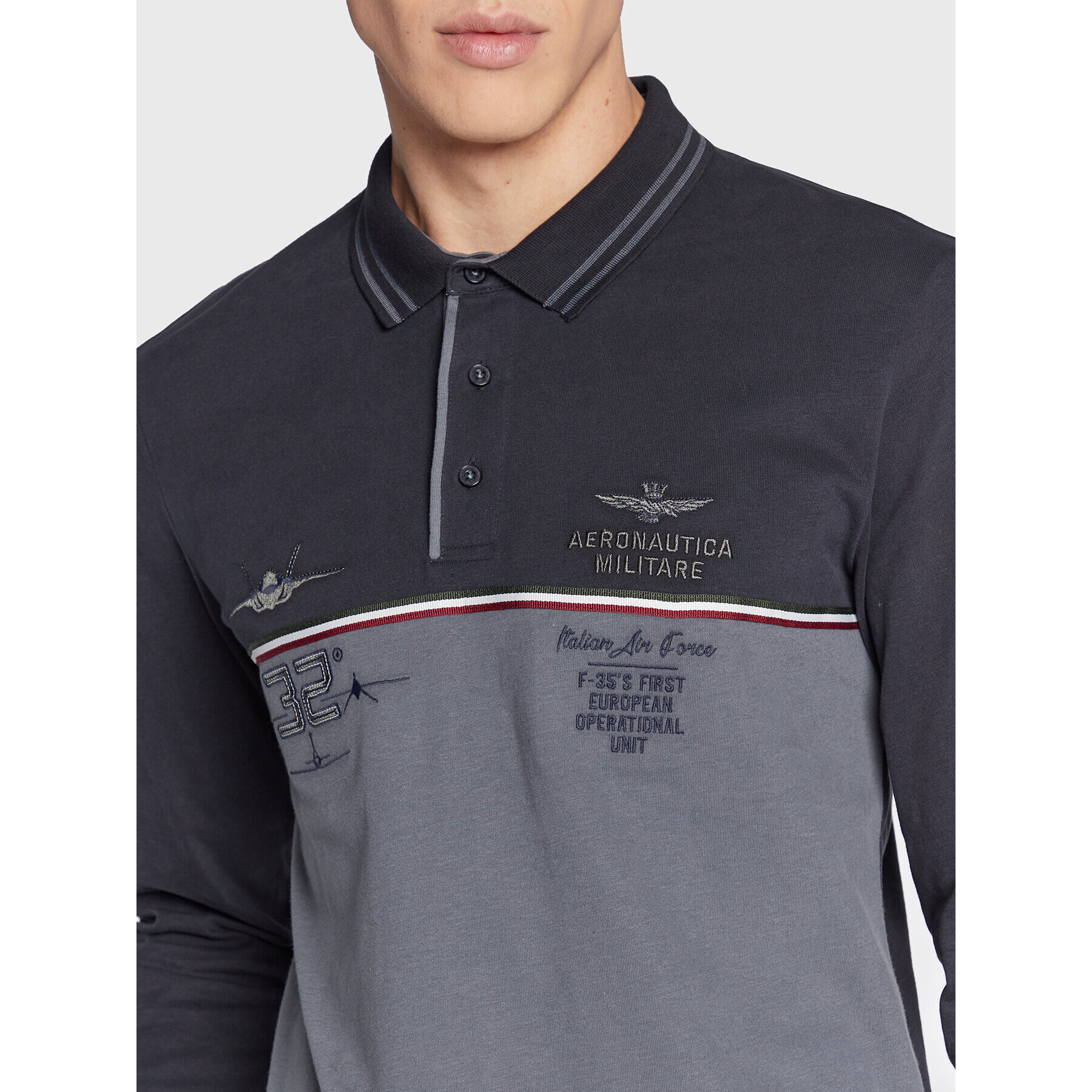 Aeronautica Militare Тениска с яка и копчета 222PO1660J566 Тъмносин Slim Fit - Pepit.bg