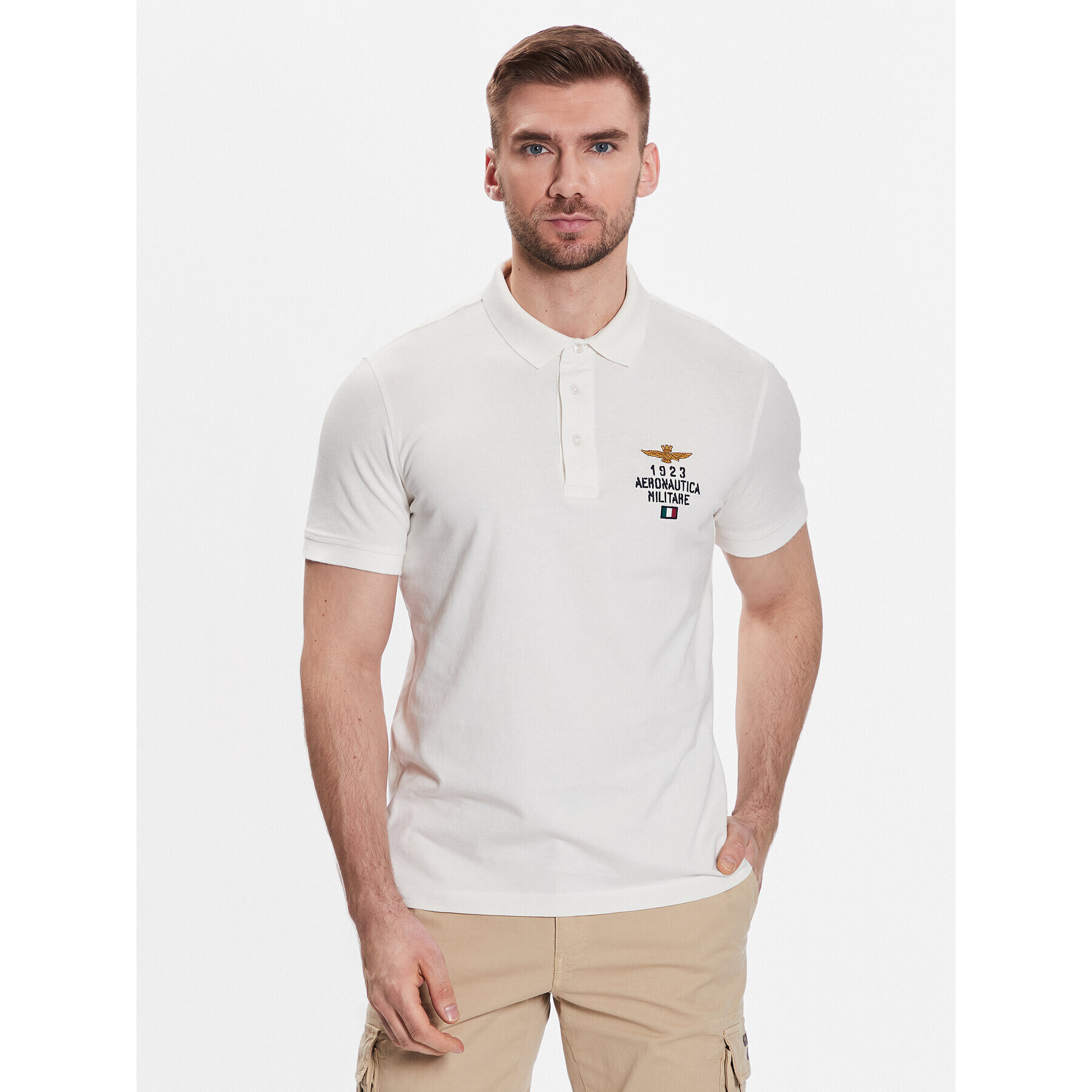 Aeronautica Militare Тениска с яка и копчета 231PO1670J581 Бял Regular Fit - Pepit.bg