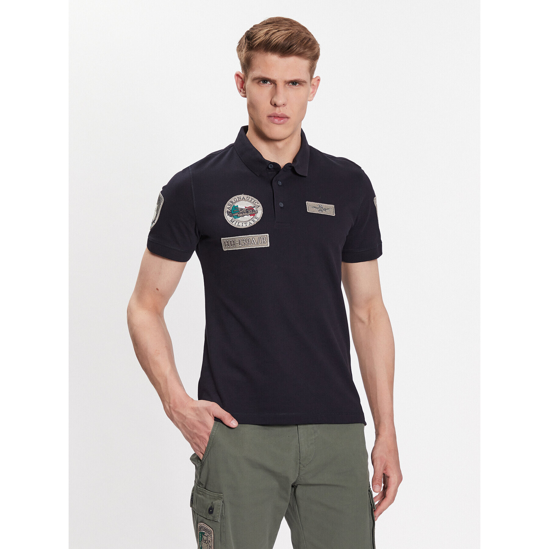 Aeronautica Militare Тениска с яка и копчета 231PO1682P192 Тъмносин Regular Fit - Pepit.bg