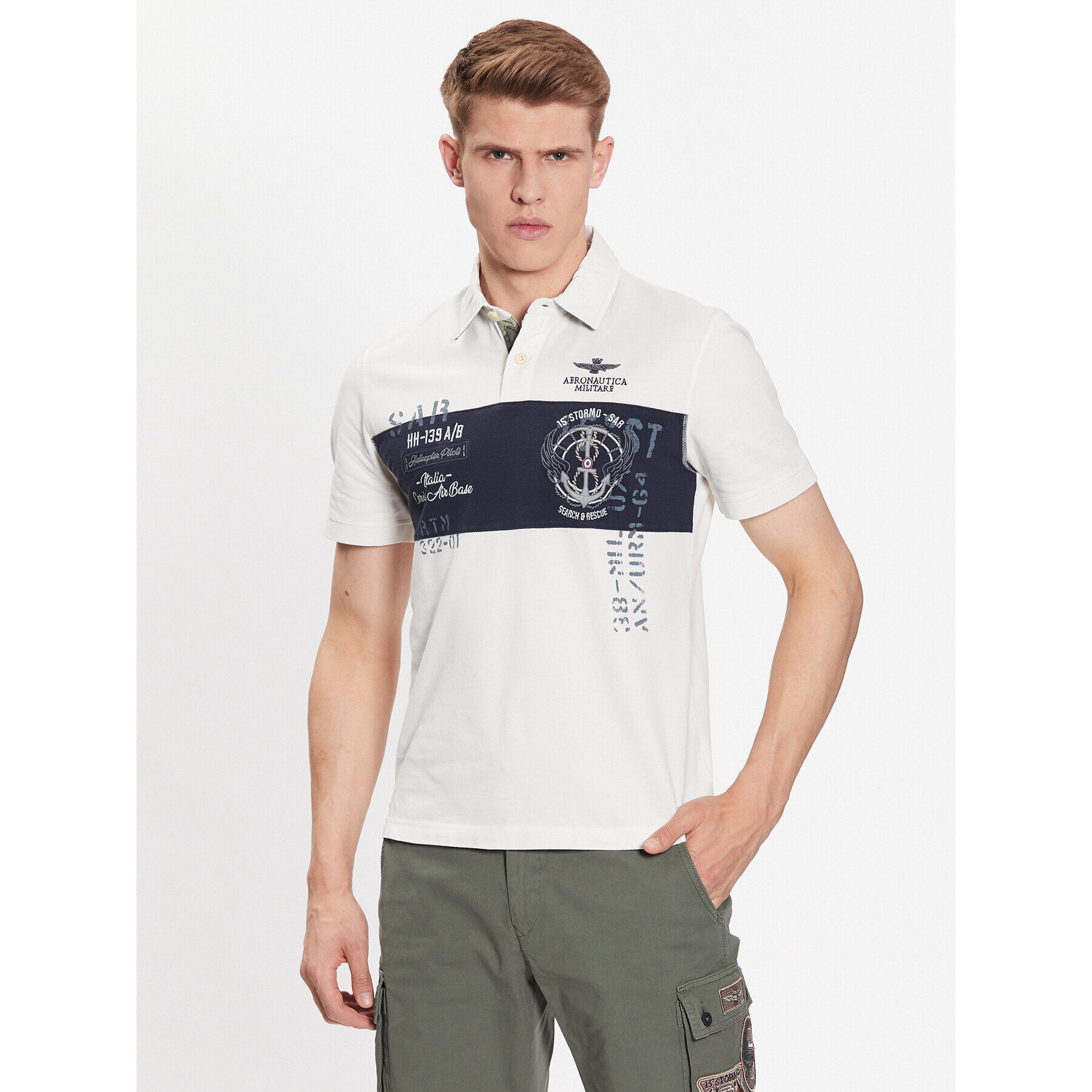 Aeronautica Militare Тениска с яка и копчета 231PO1683P310 Бял Regular Fit - Pepit.bg