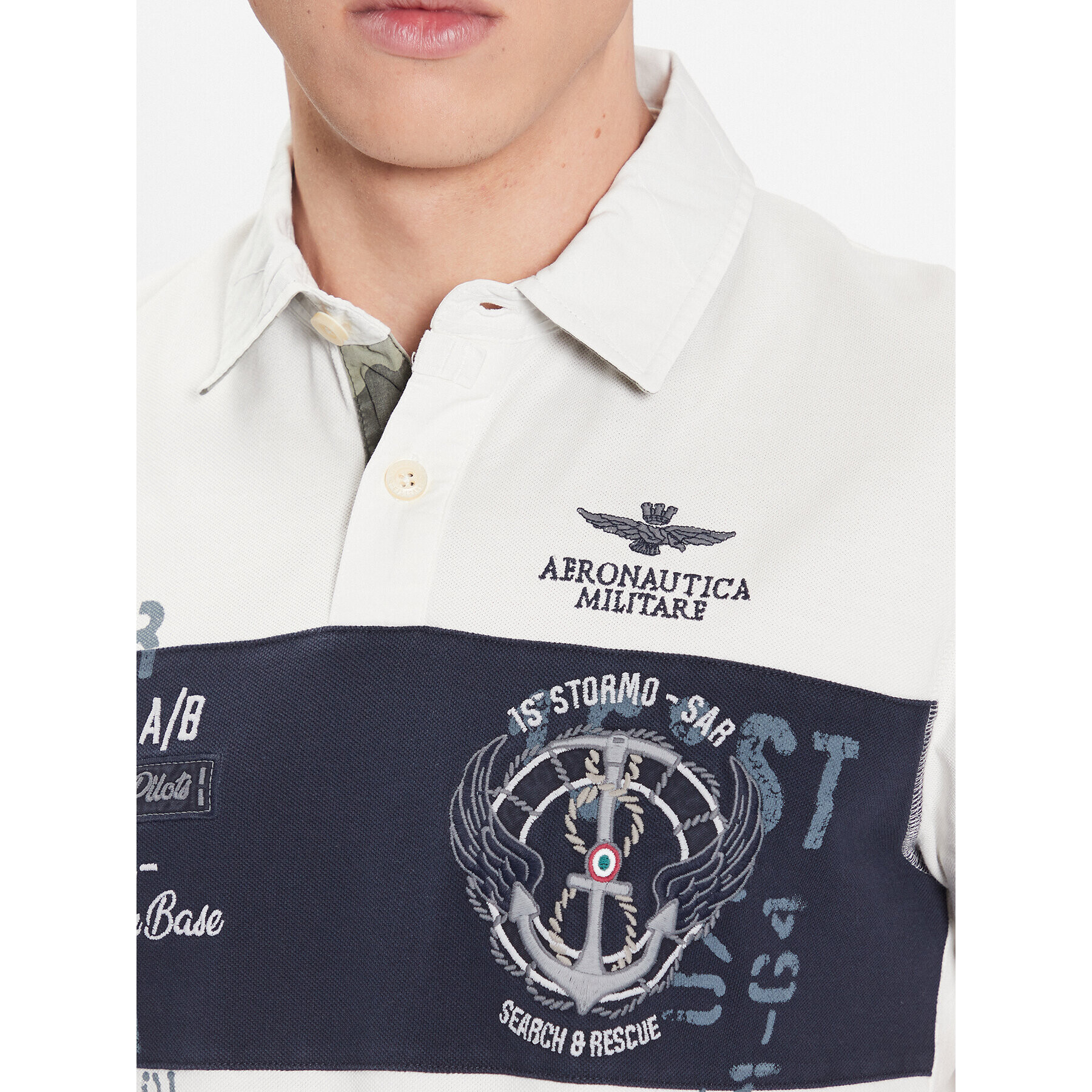 Aeronautica Militare Тениска с яка и копчета 231PO1683P310 Бял Regular Fit - Pepit.bg