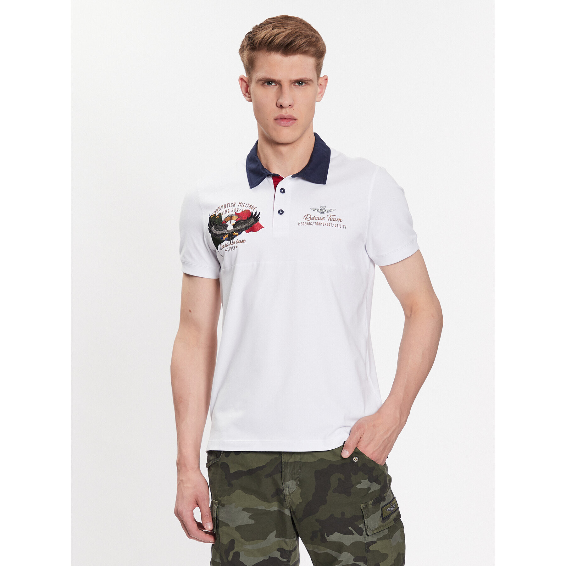 Aeronautica Militare Тениска с яка и копчета 231PO1693J595 Бял Regular Fit - Pepit.bg