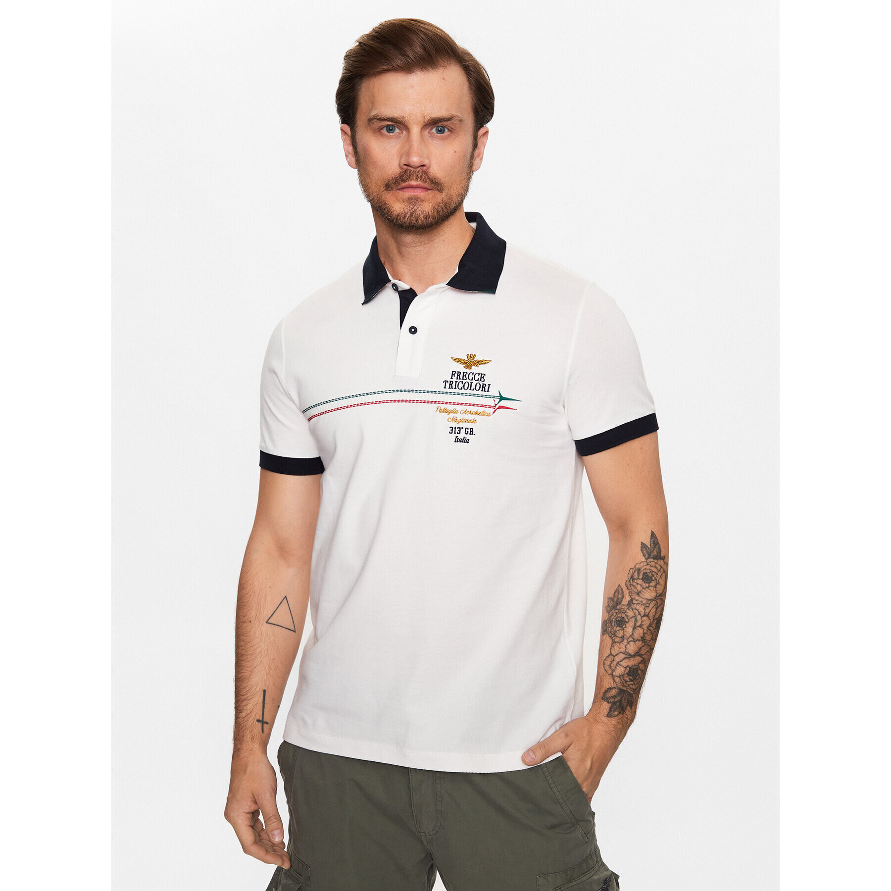 Aeronautica Militare Тениска с яка и копчета 231PO1698P315 Бял Regular Fit - Pepit.bg