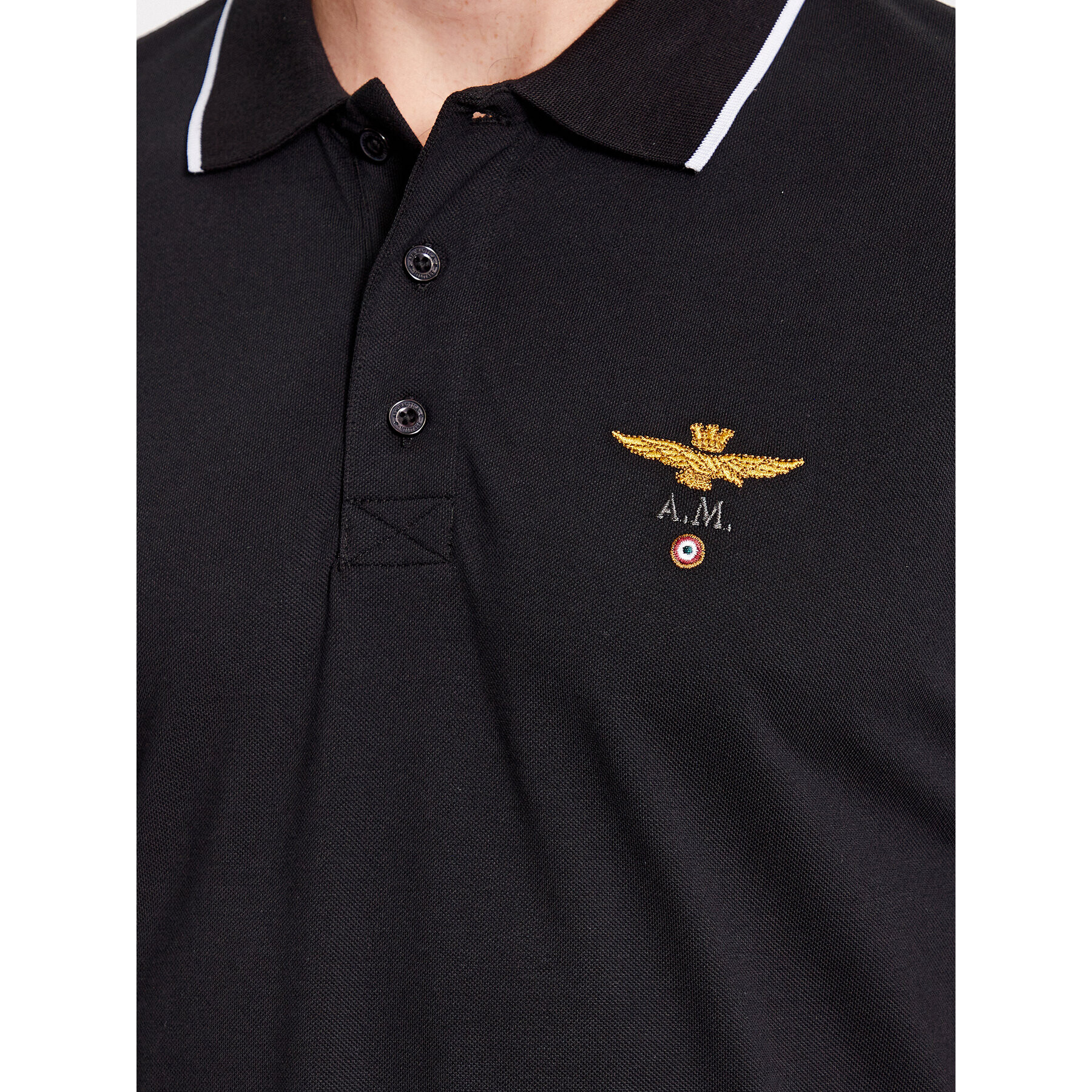 Aeronautica Militare Тениска с яка и копчета 232PO1308P82 Черен Regular Fit - Pepit.bg