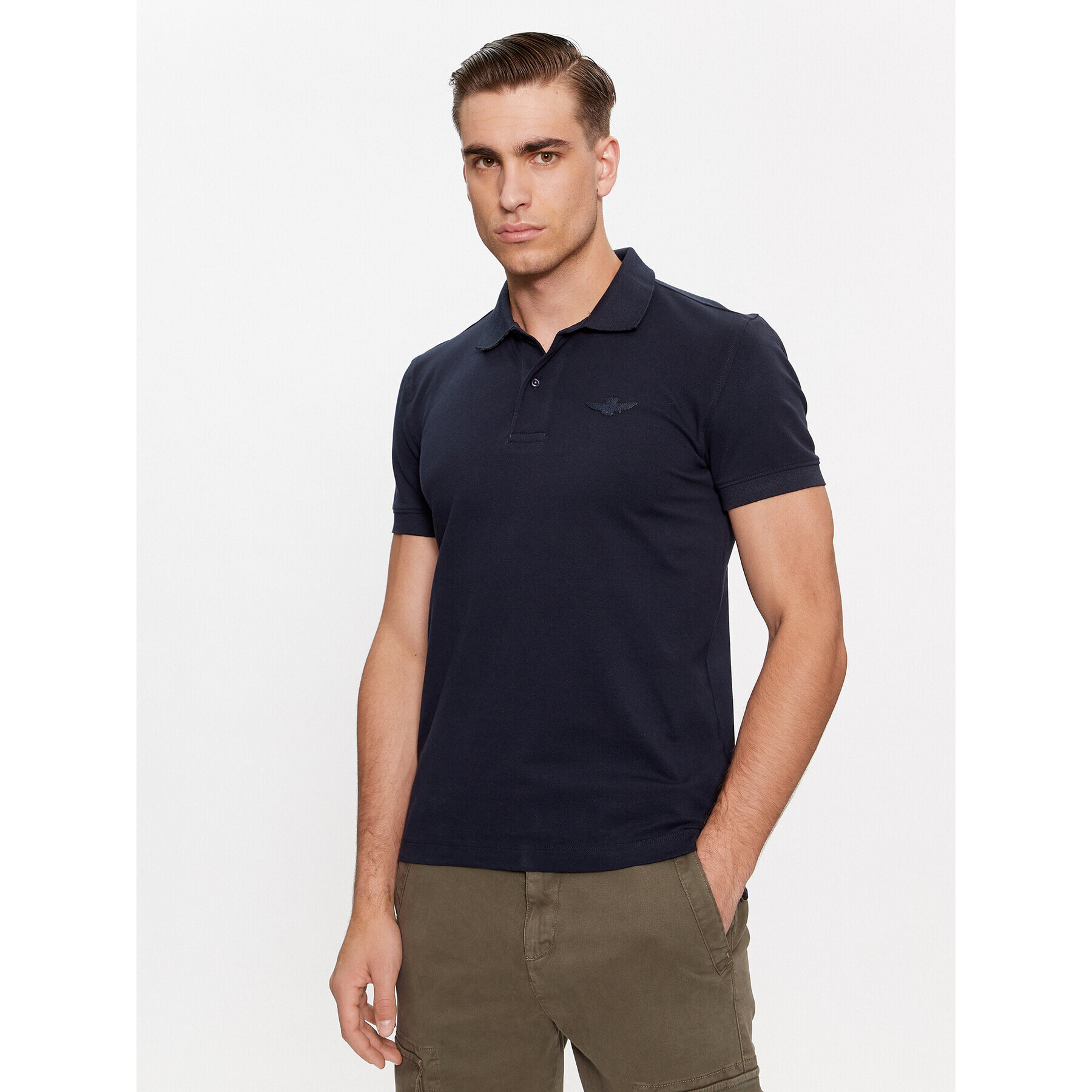 Aeronautica Militare Тениска с яка и копчета 232PO1716P191 Тъмносин Slim Fit - Pepit.bg