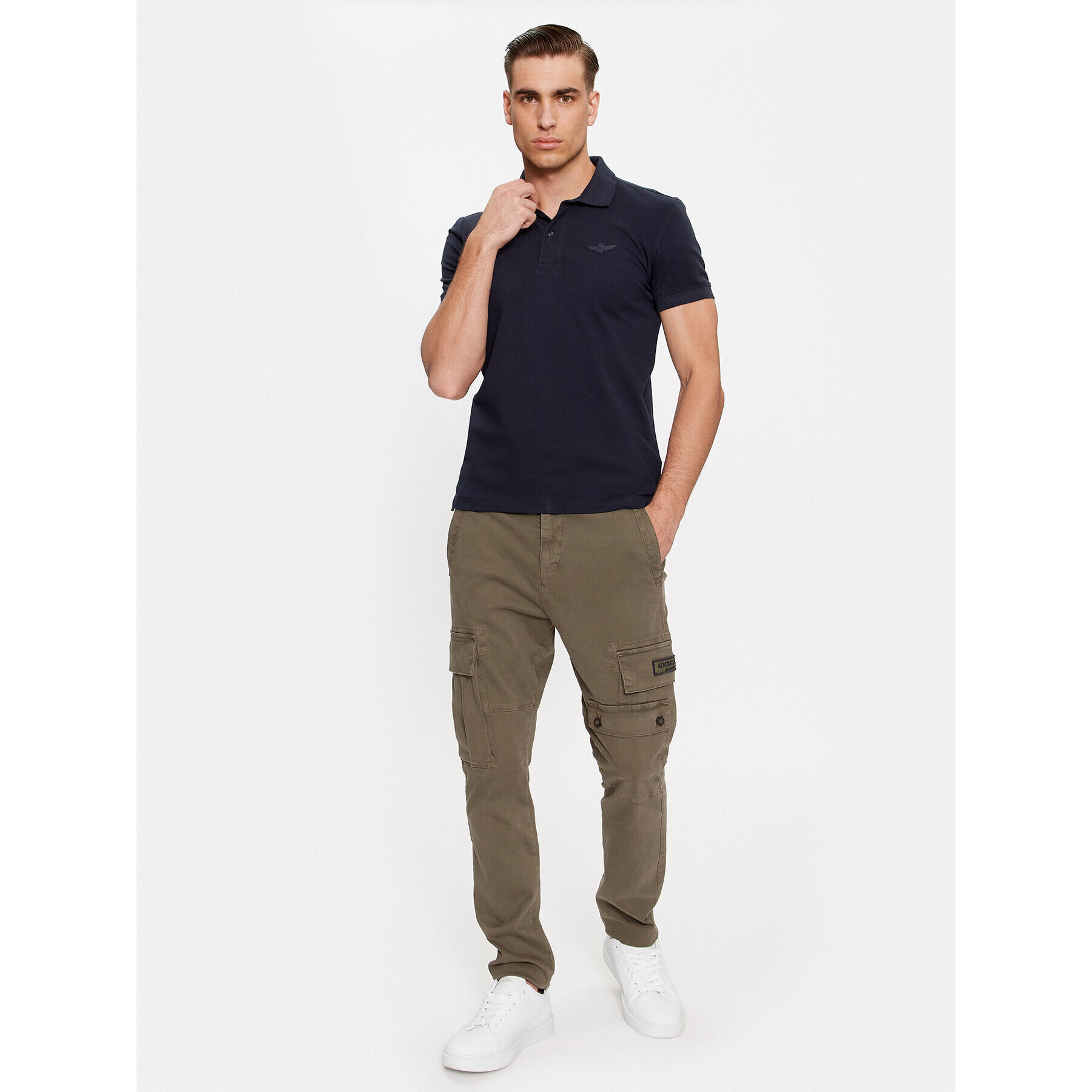 Aeronautica Militare Тениска с яка и копчета 232PO1716P191 Тъмносин Slim Fit - Pepit.bg