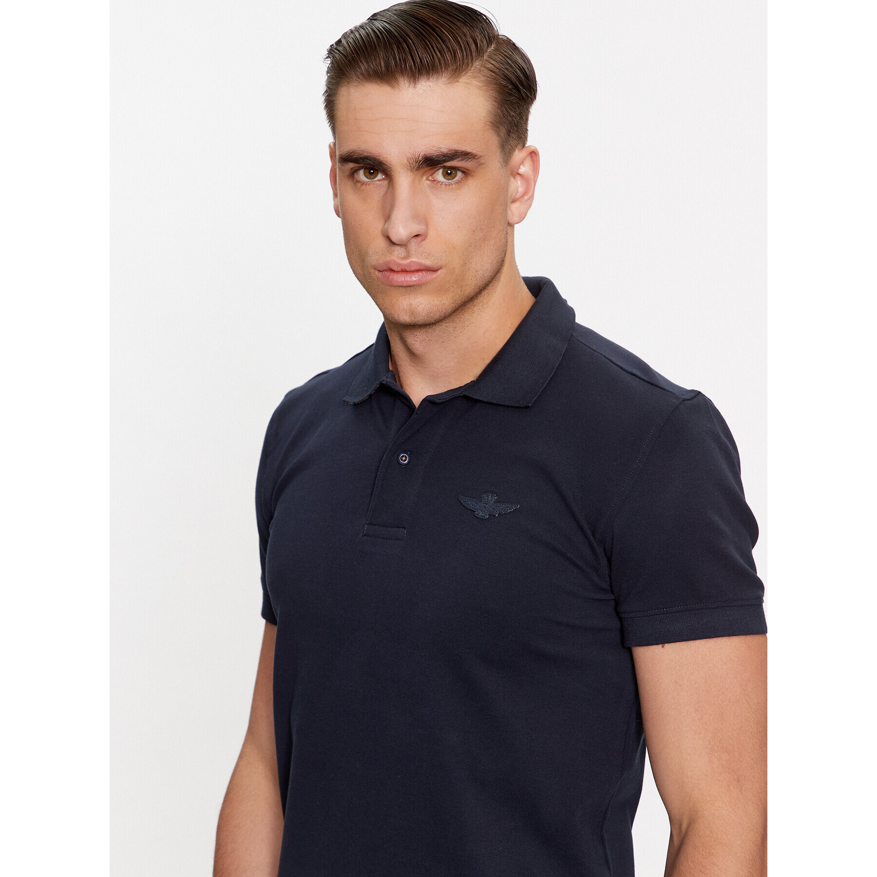 Aeronautica Militare Тениска с яка и копчета 232PO1716P191 Тъмносин Slim Fit - Pepit.bg