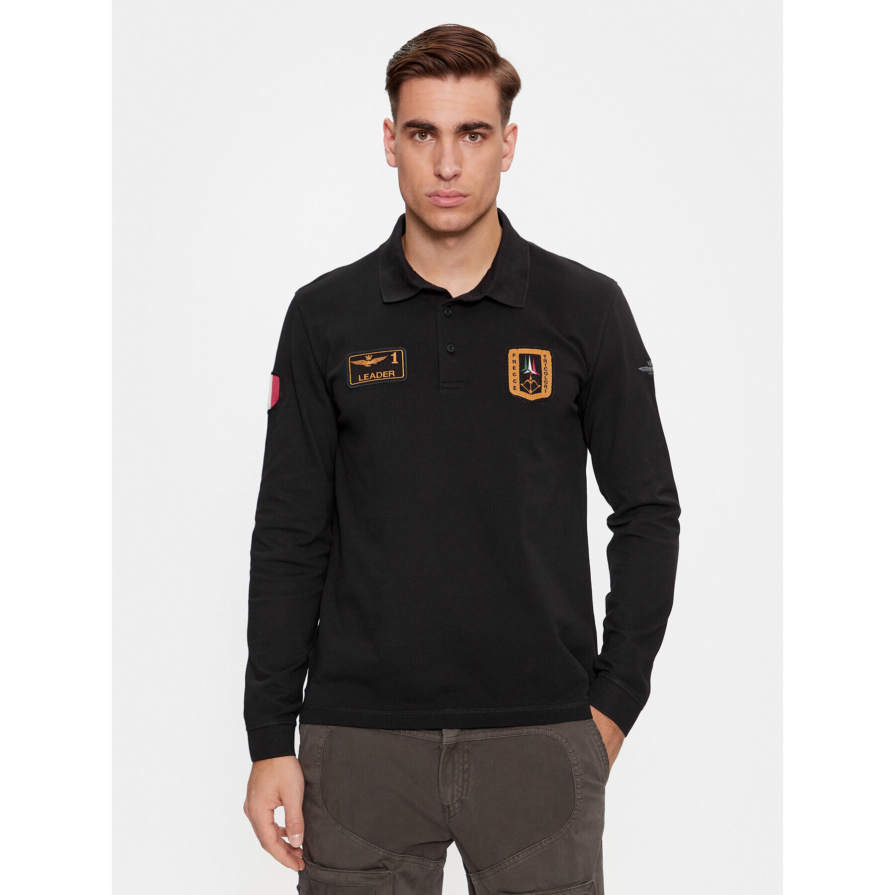 Aeronautica Militare Тениска с яка и копчета 232PO1721P192 Черен Regular Fit - Pepit.bg