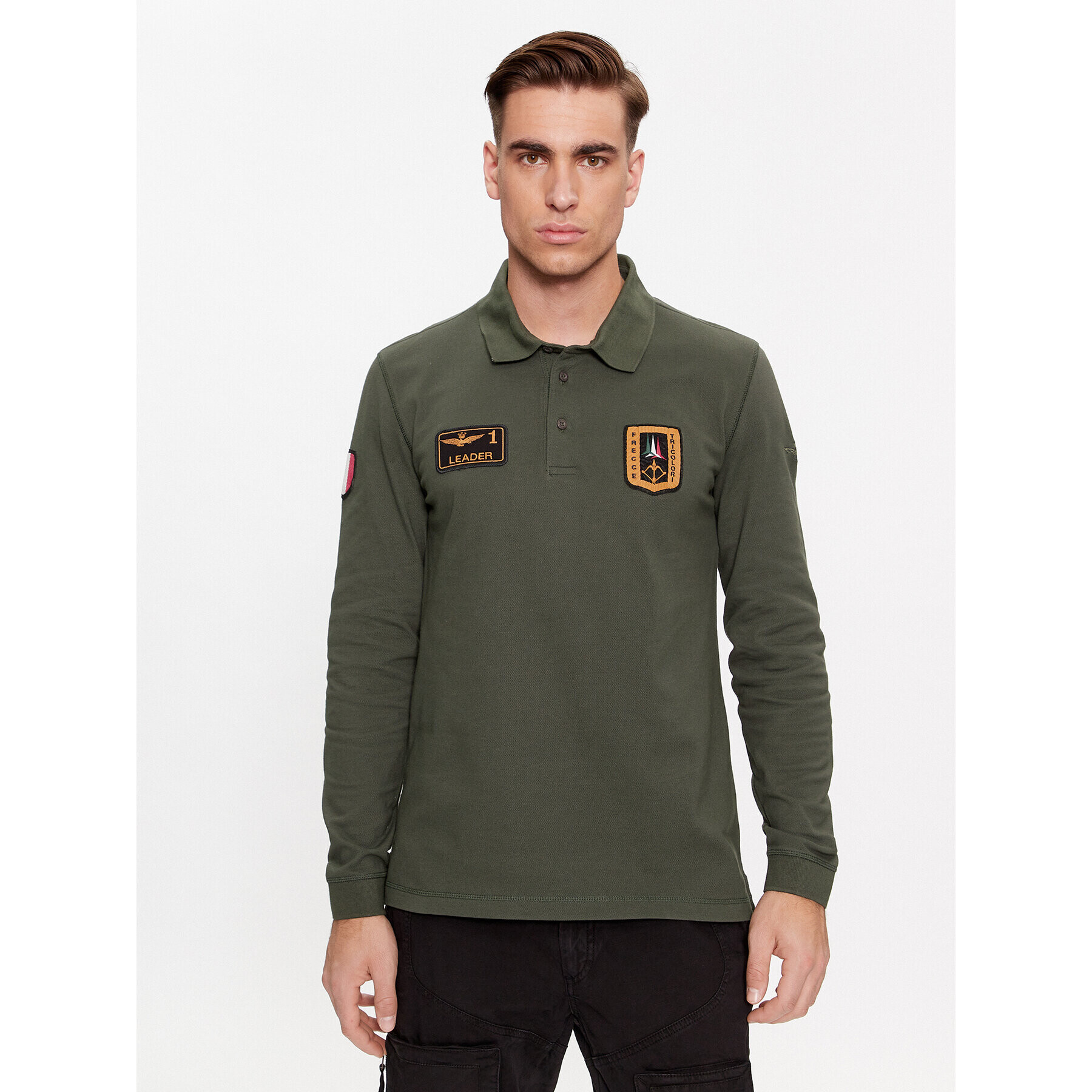 Aeronautica Militare Тениска с яка и копчета 232PO1721P192 Каки Regular Fit - Pepit.bg