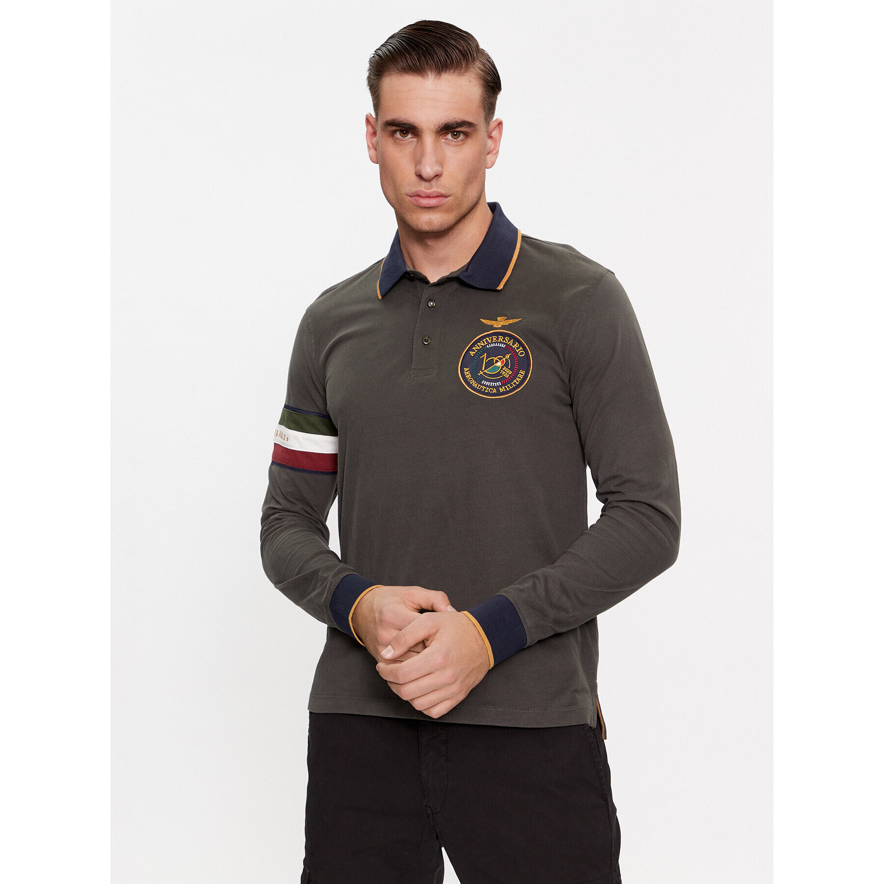 Aeronautica Militare Тениска с яка и копчета 232PO1722J558 Каки Regular Fit - Pepit.bg