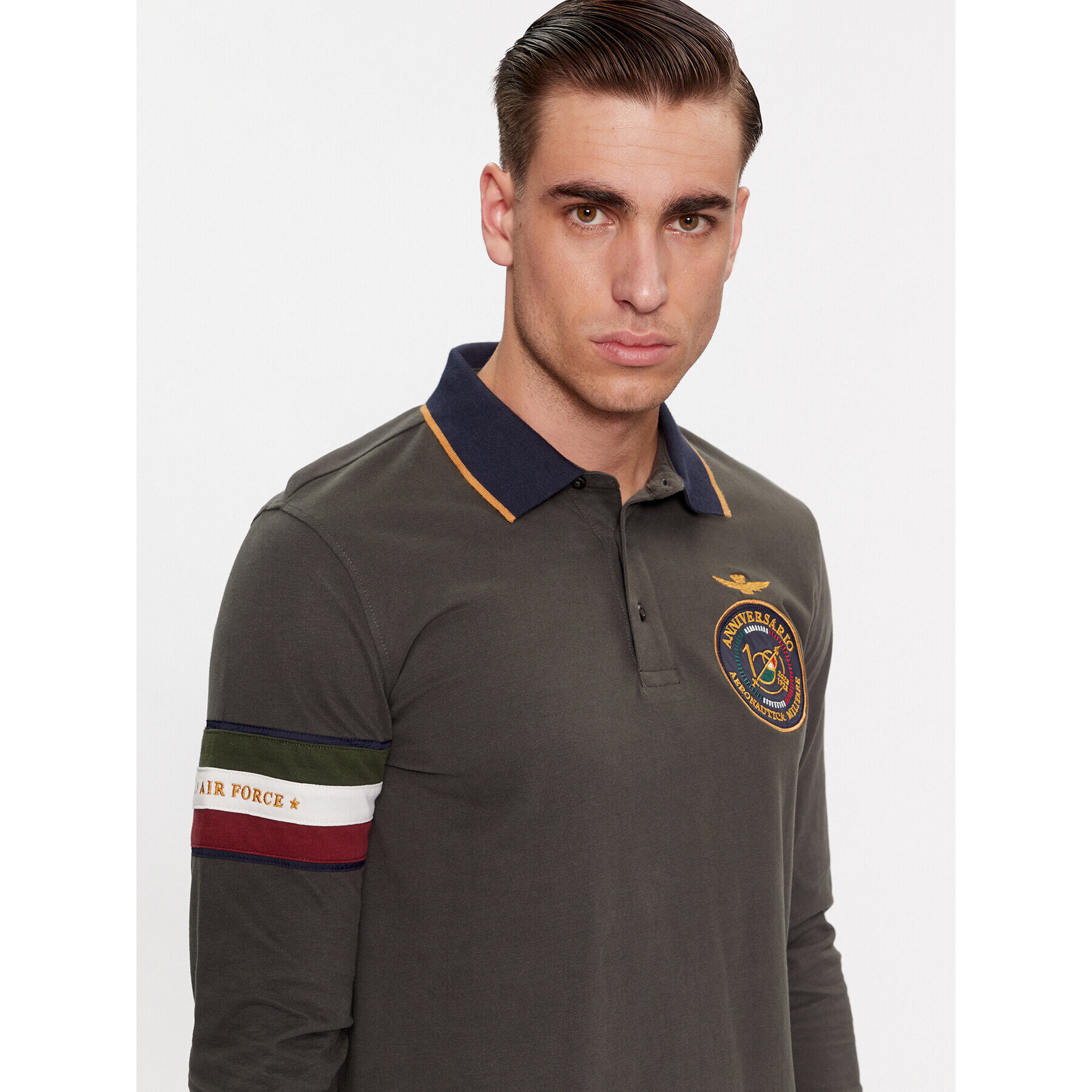 Aeronautica Militare Тениска с яка и копчета 232PO1722J558 Каки Regular Fit - Pepit.bg