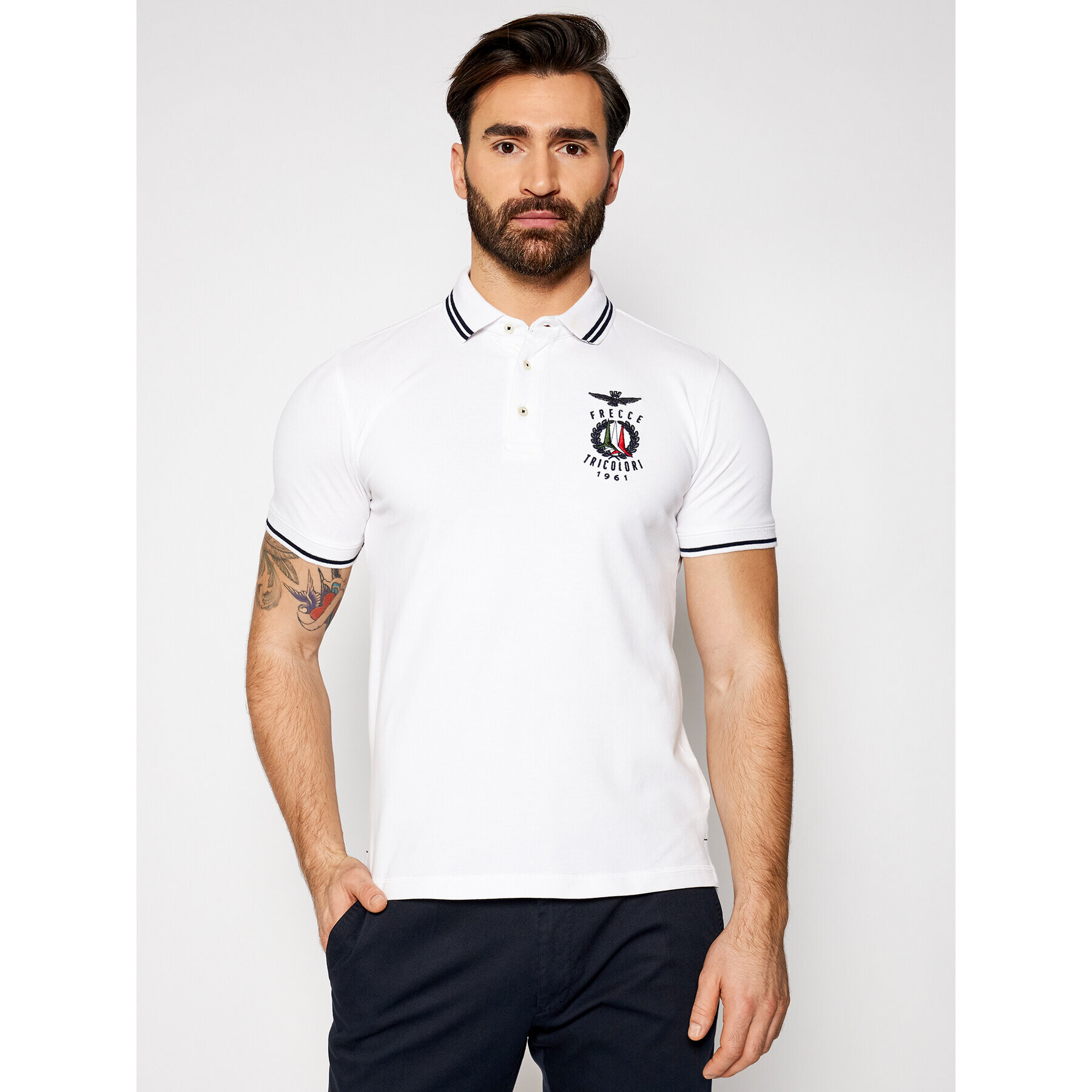 Aeronautica Militare Тениска с яка и копчета 211PO1532P191 Бял Regular Fit - Pepit.bg