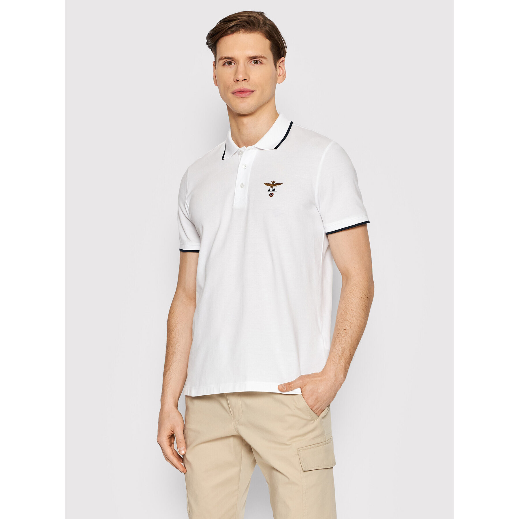 Aeronautica Militare Тениска с яка и копчета 221PO1308P82 Бял Regular Fit - Pepit.bg