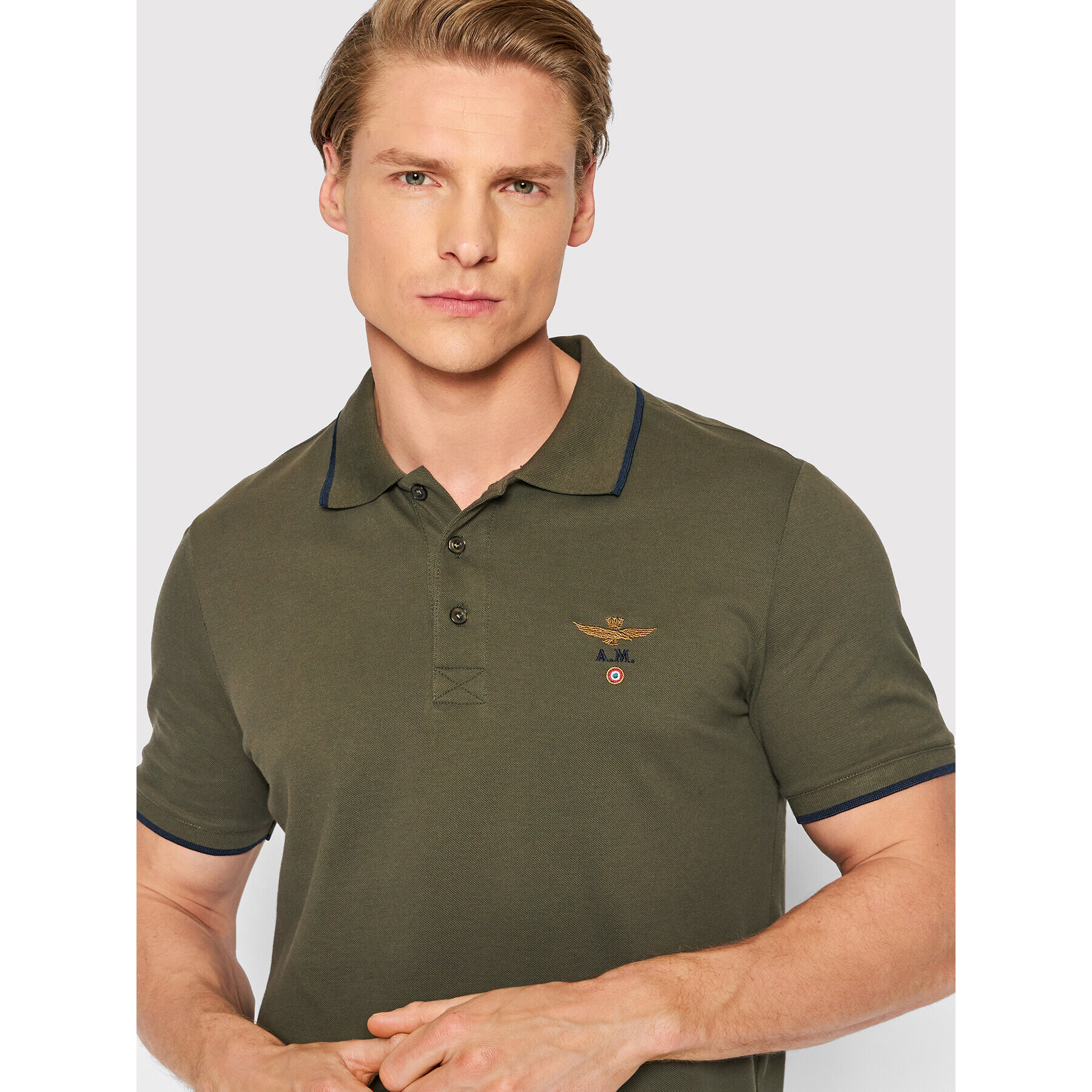 Aeronautica Militare Тениска с яка и копчета 221PO1308P82 Зелен Regular Fit - Pepit.bg