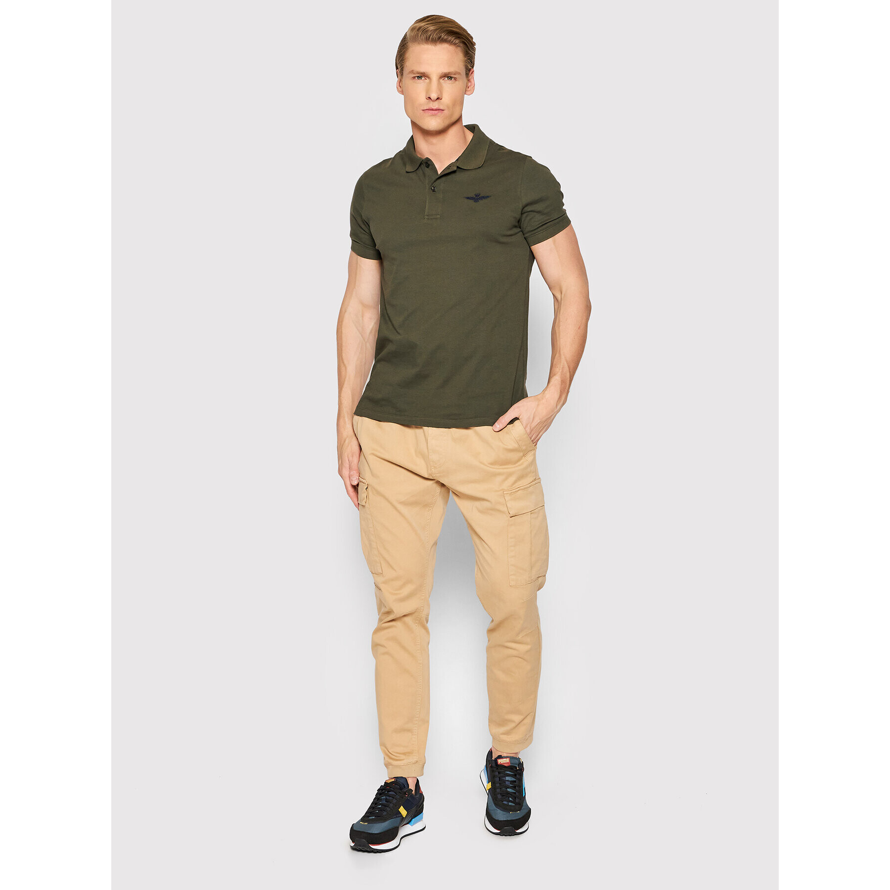 Aeronautica Militare Тениска с яка и копчета 221PO1430P178 Зелен Slim Fit - Pepit.bg