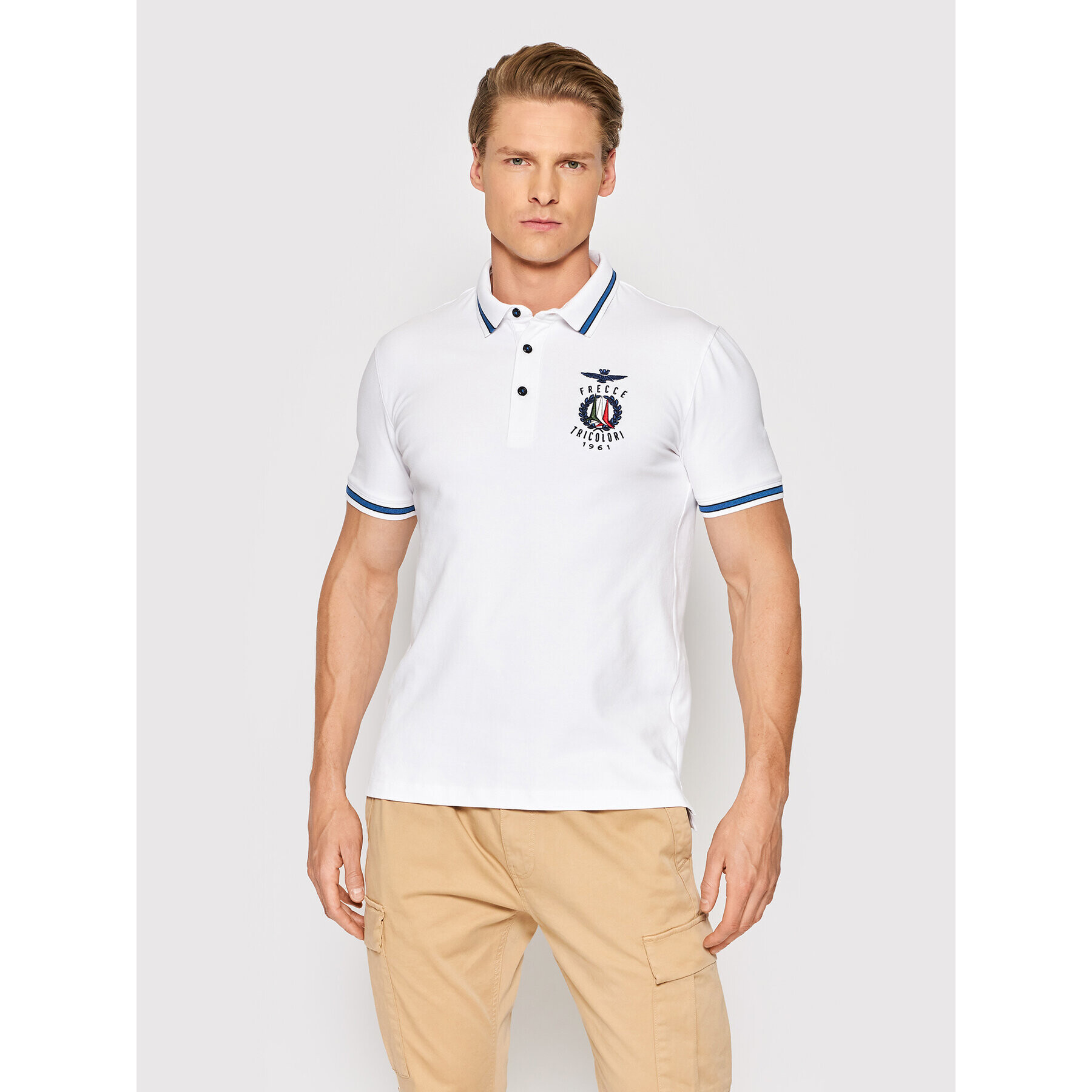 Aeronautica Militare Тениска с яка и копчета 221PO1599P191 Бял Slim Fit - Pepit.bg