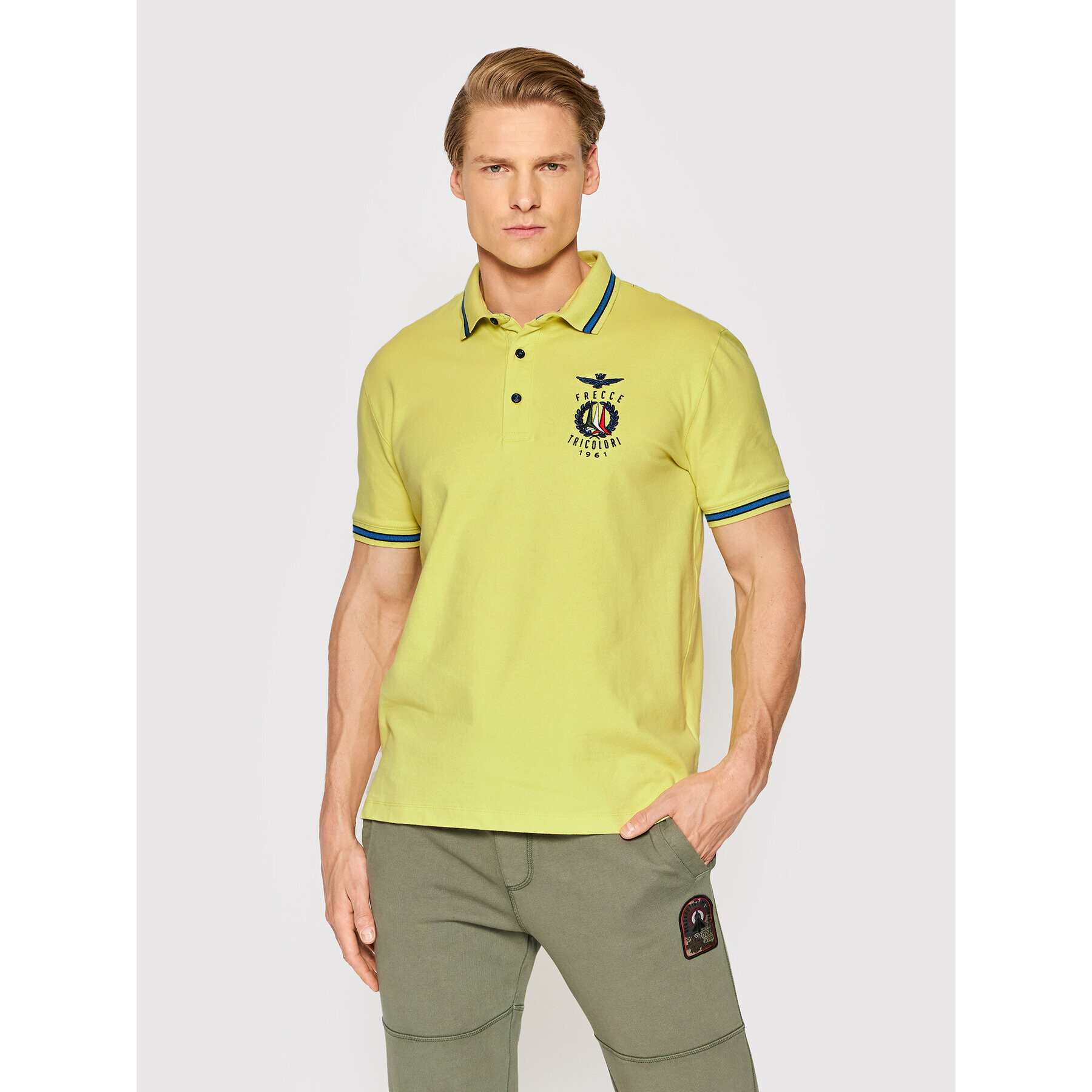 Aeronautica Militare Тениска с яка и копчета 221PO1599P191 Жълт Slim Fit - Pepit.bg