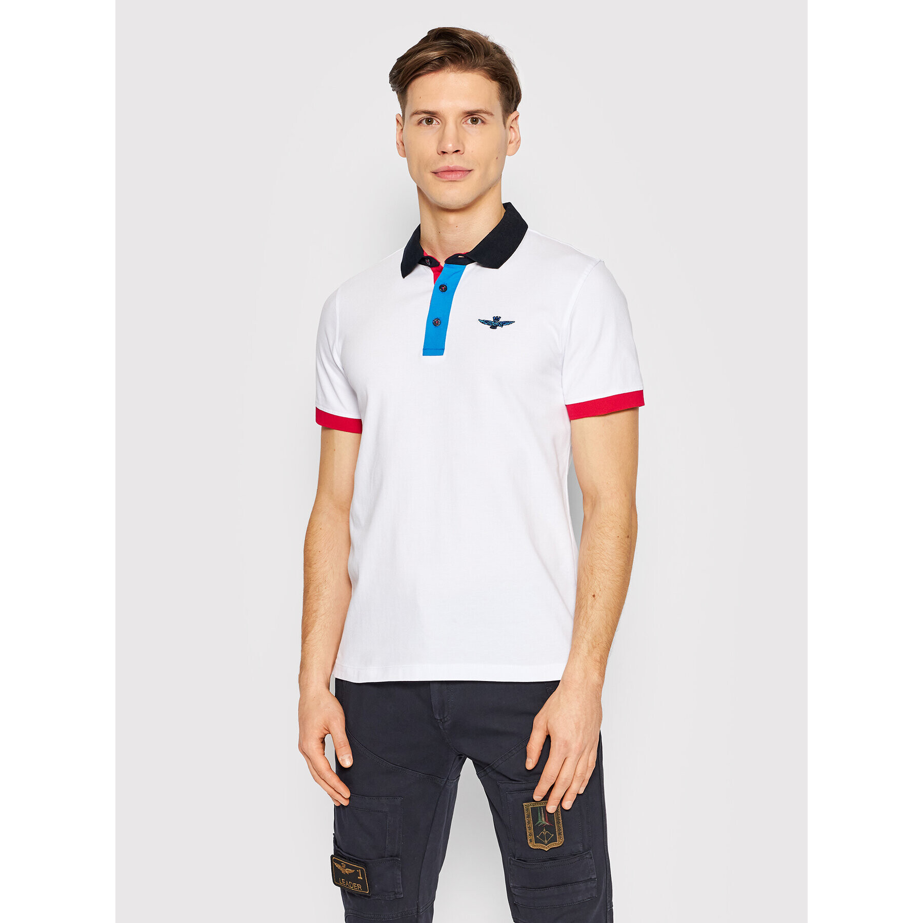 Aeronautica Militare Тениска с яка и копчета 221PO1601P208 Бял Slim Fit - Pepit.bg