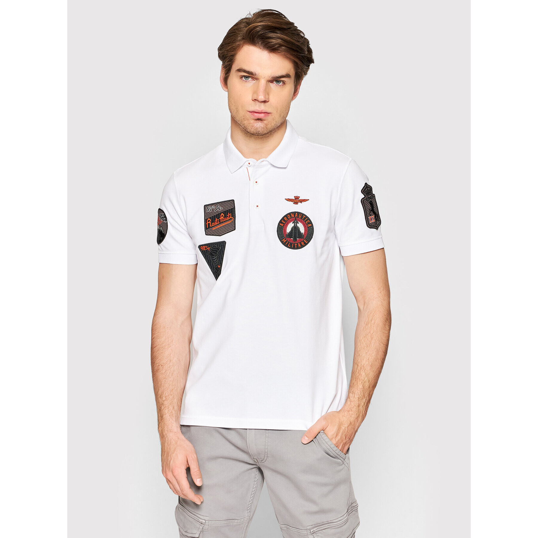 Aeronautica Militare Тениска с яка и копчета 221PO1602P192 Бял Regular Fit - Pepit.bg