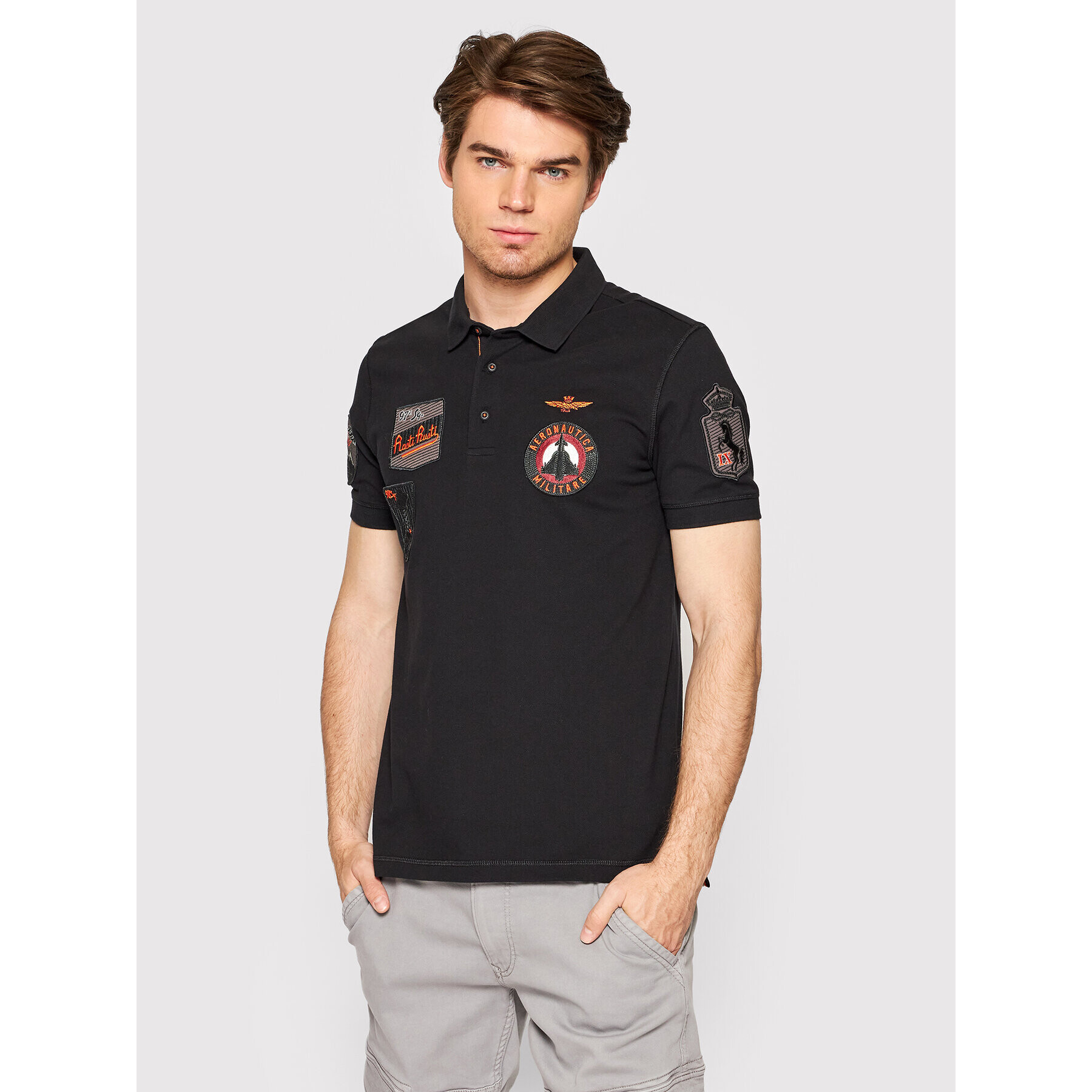 Aeronautica Militare Тениска с яка и копчета 221PO1602P192 Черен Regular Fit - Pepit.bg