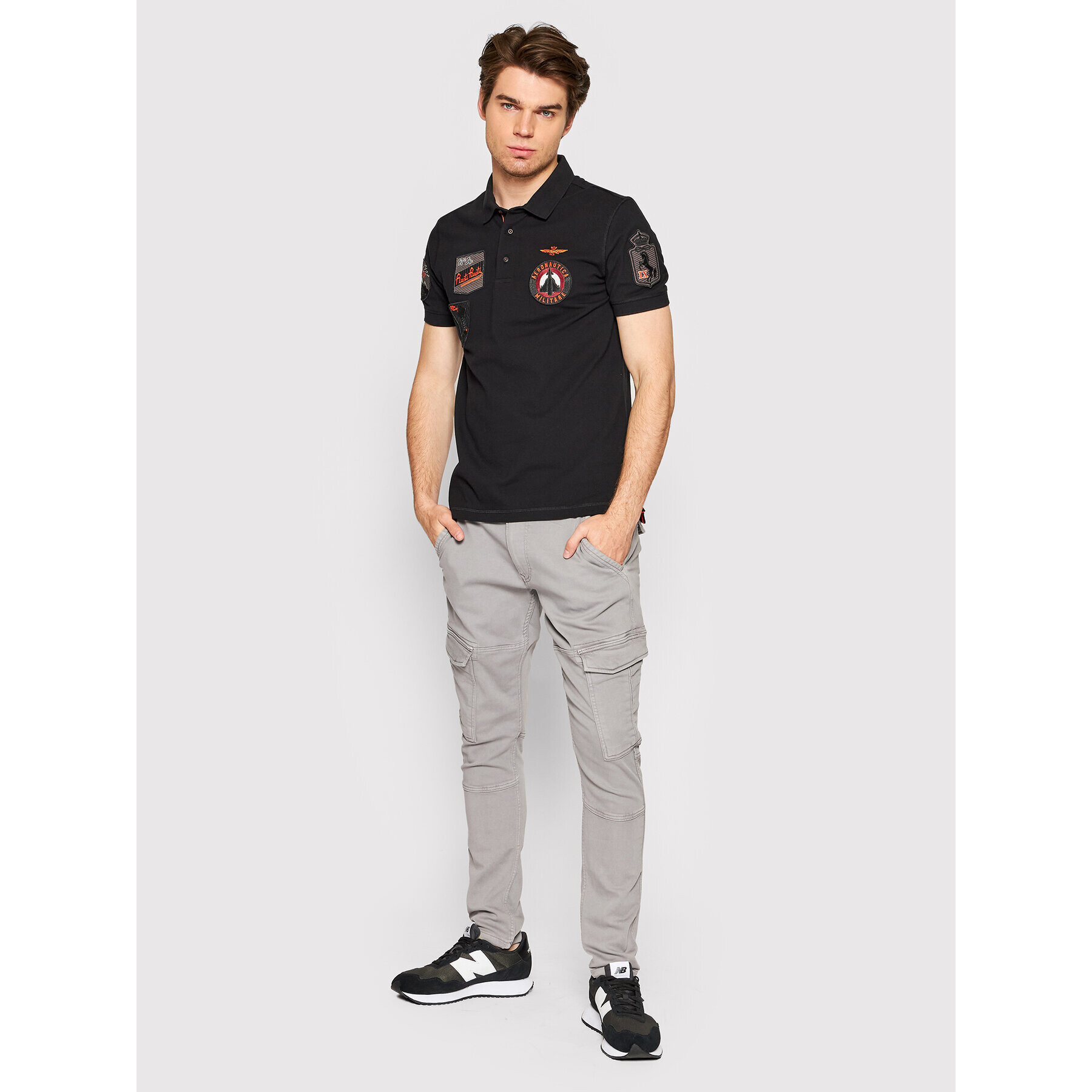 Aeronautica Militare Тениска с яка и копчета 221PO1602P192 Черен Regular Fit - Pepit.bg