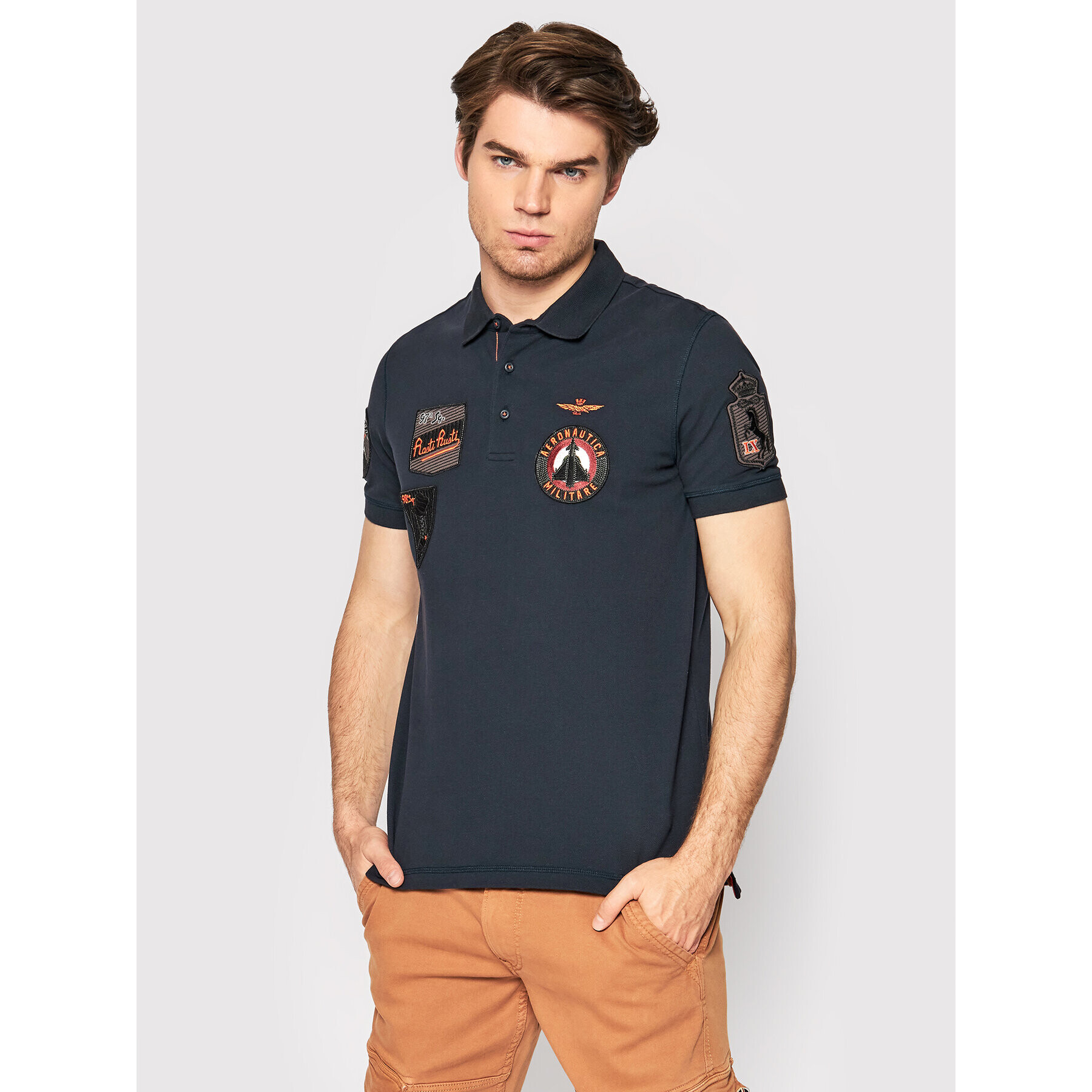 Aeronautica Militare Тениска с яка и копчета 221PO1602P192 Тъмносин Regular Fit - Pepit.bg