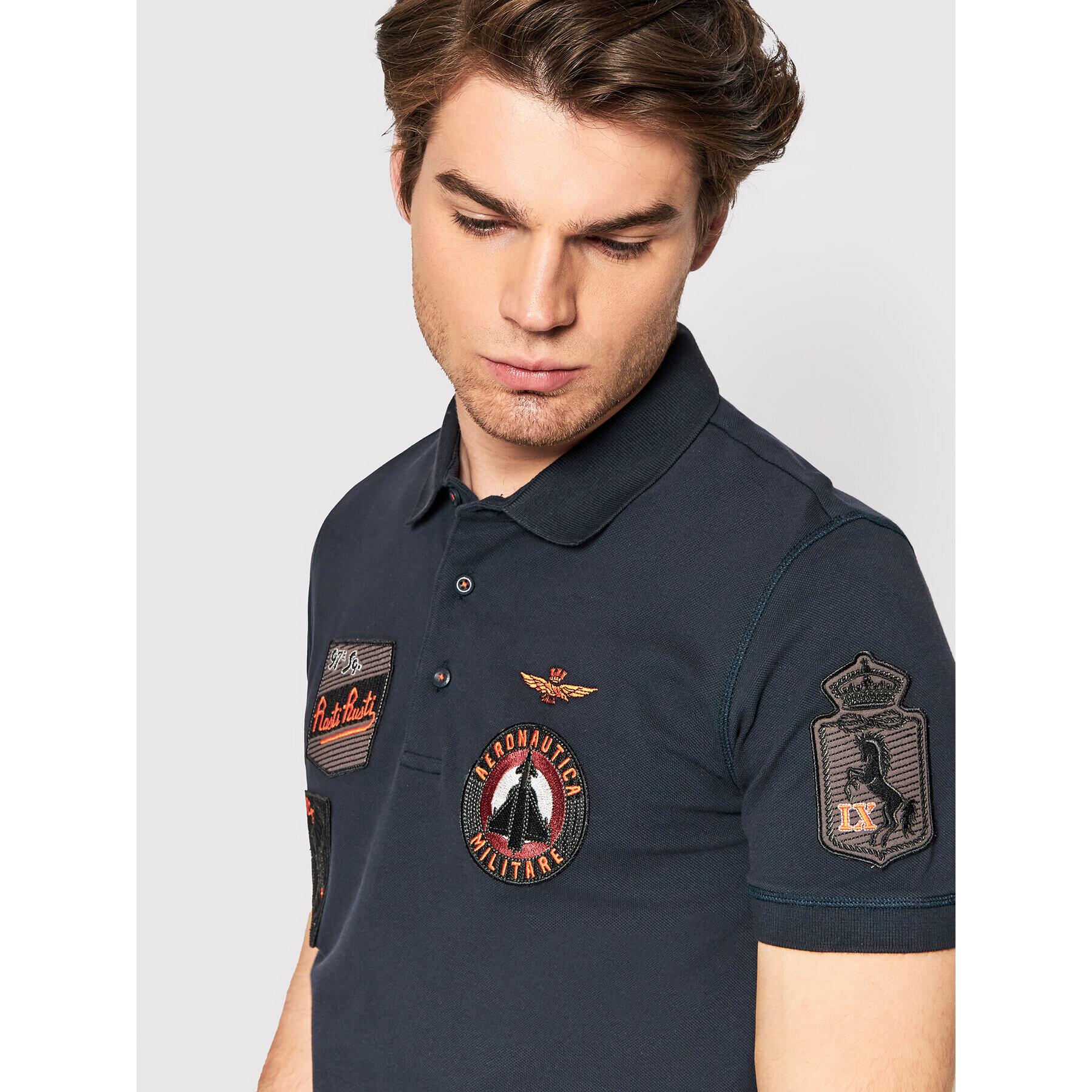 Aeronautica Militare Тениска с яка и копчета 221PO1602P192 Тъмносин Regular Fit - Pepit.bg