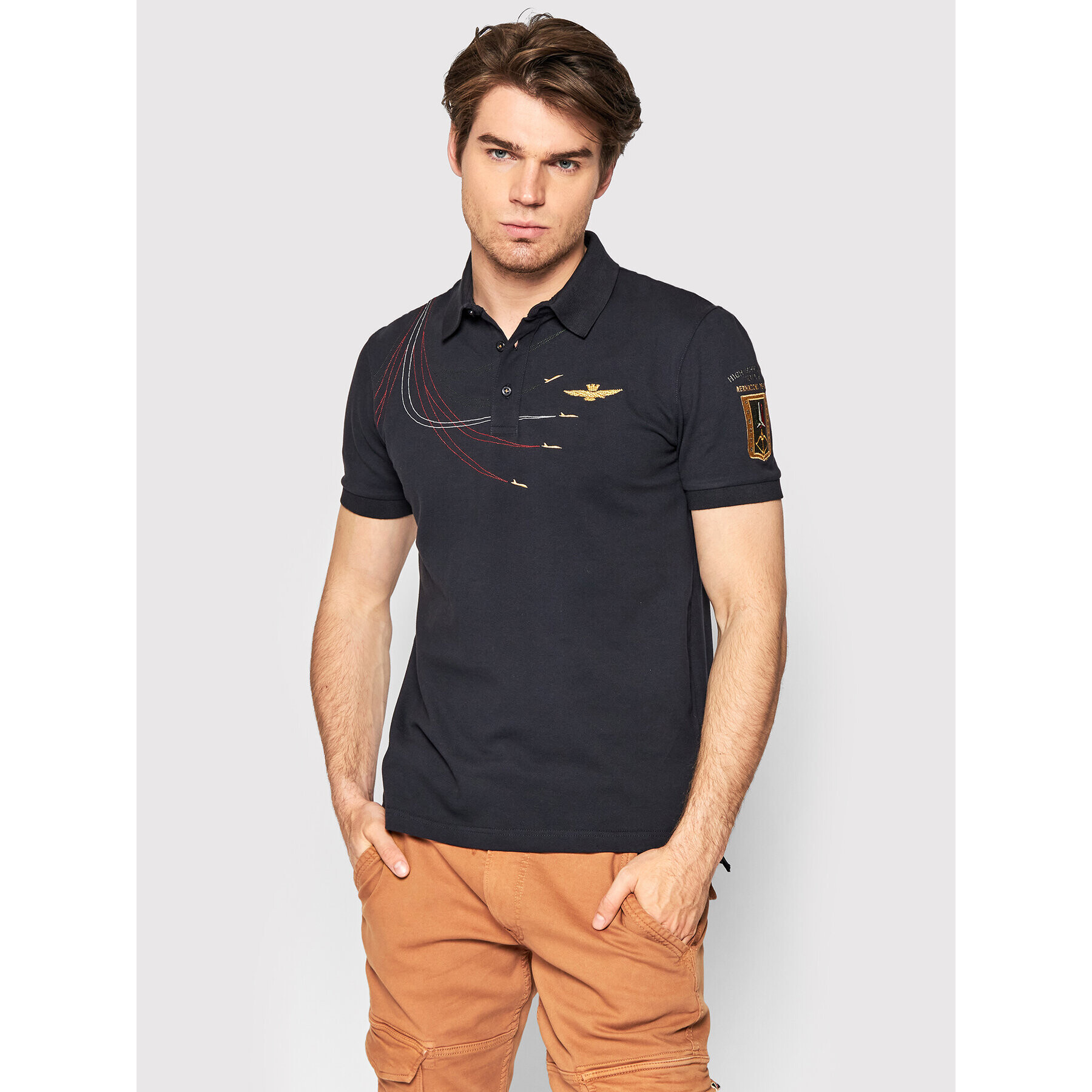 Aeronautica Militare Тениска с яка и копчета 221PO1605P191 Тъмносин Regular Fit - Pepit.bg