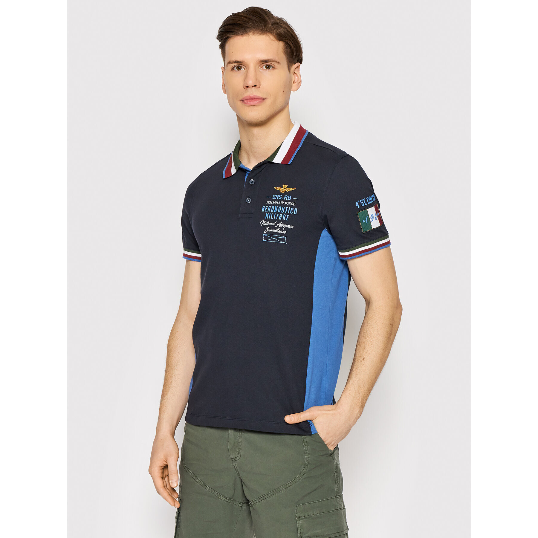 Aeronautica Militare Тениска с яка и копчета 221PO1615P199 Тъмносин Regular Fit - Pepit.bg