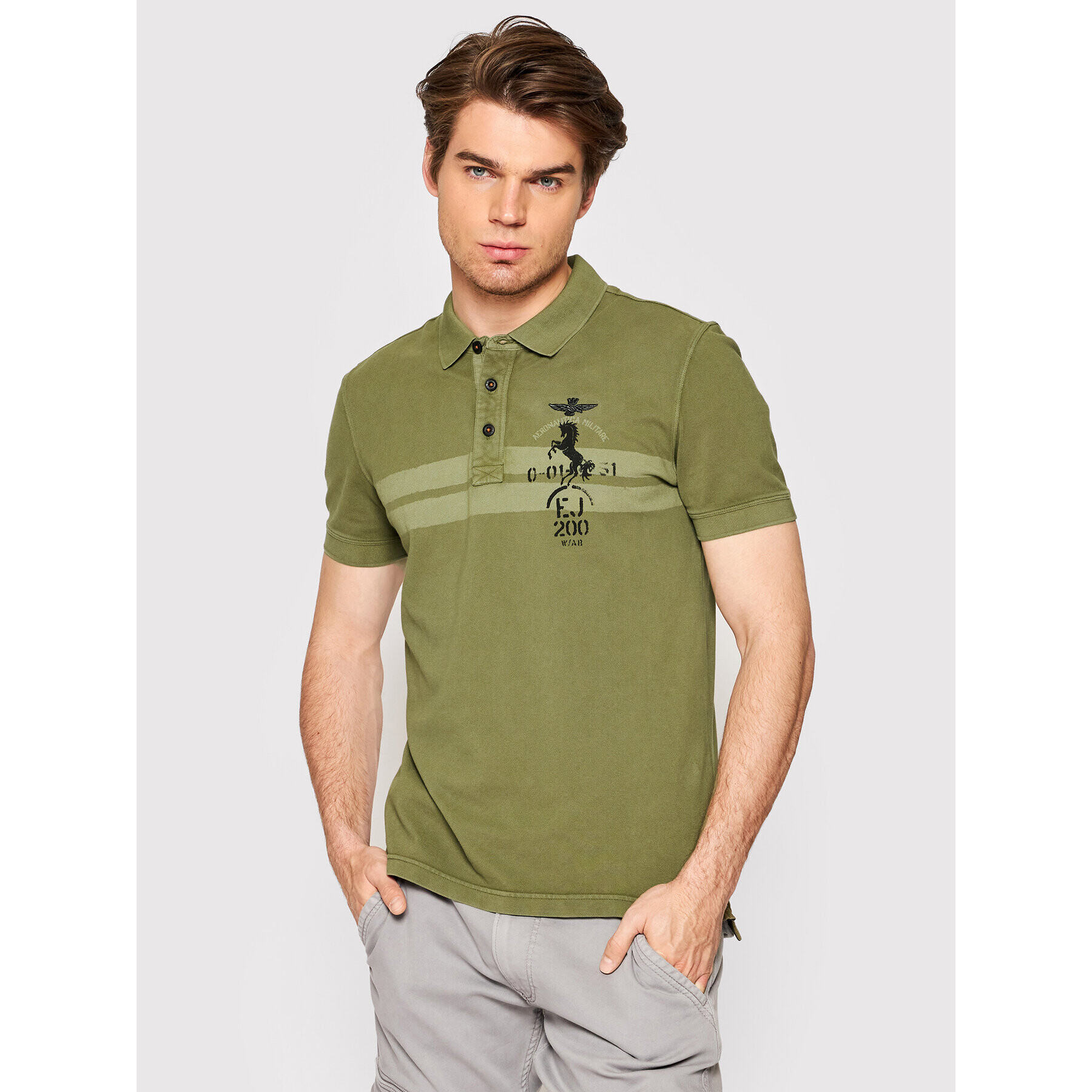 Aeronautica Militare Тениска с яка и копчета 221PO1621P212 Зелен Regular Fit - Pepit.bg