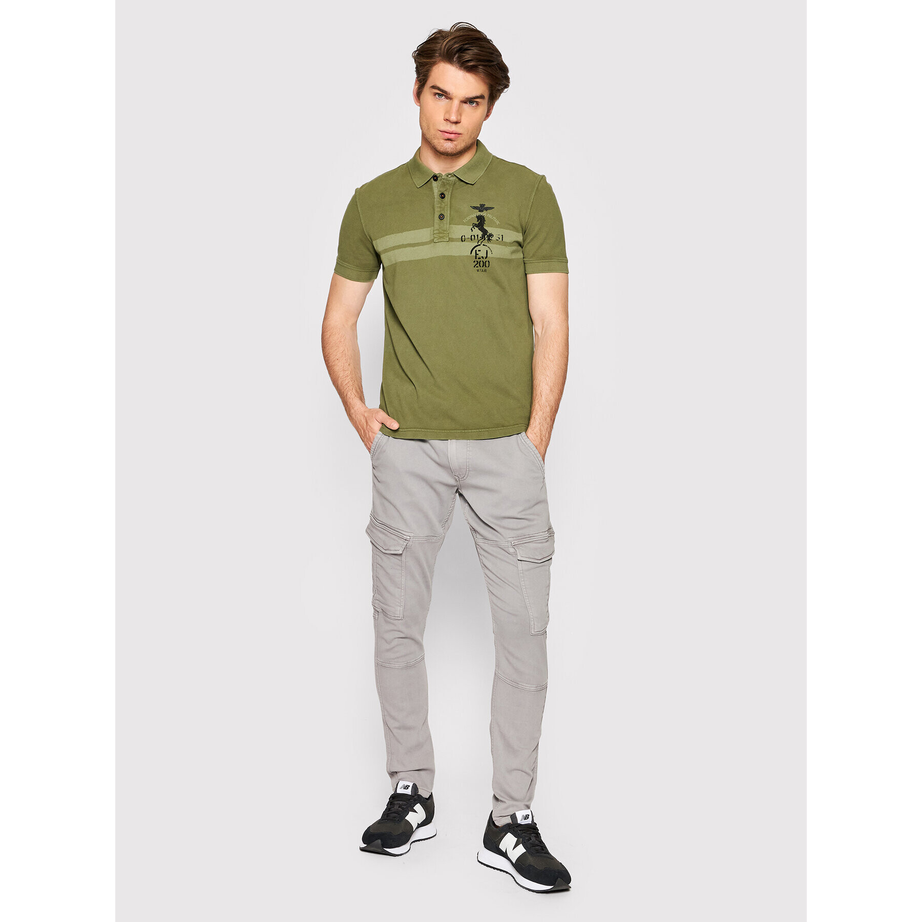 Aeronautica Militare Тениска с яка и копчета 221PO1621P212 Зелен Regular Fit - Pepit.bg