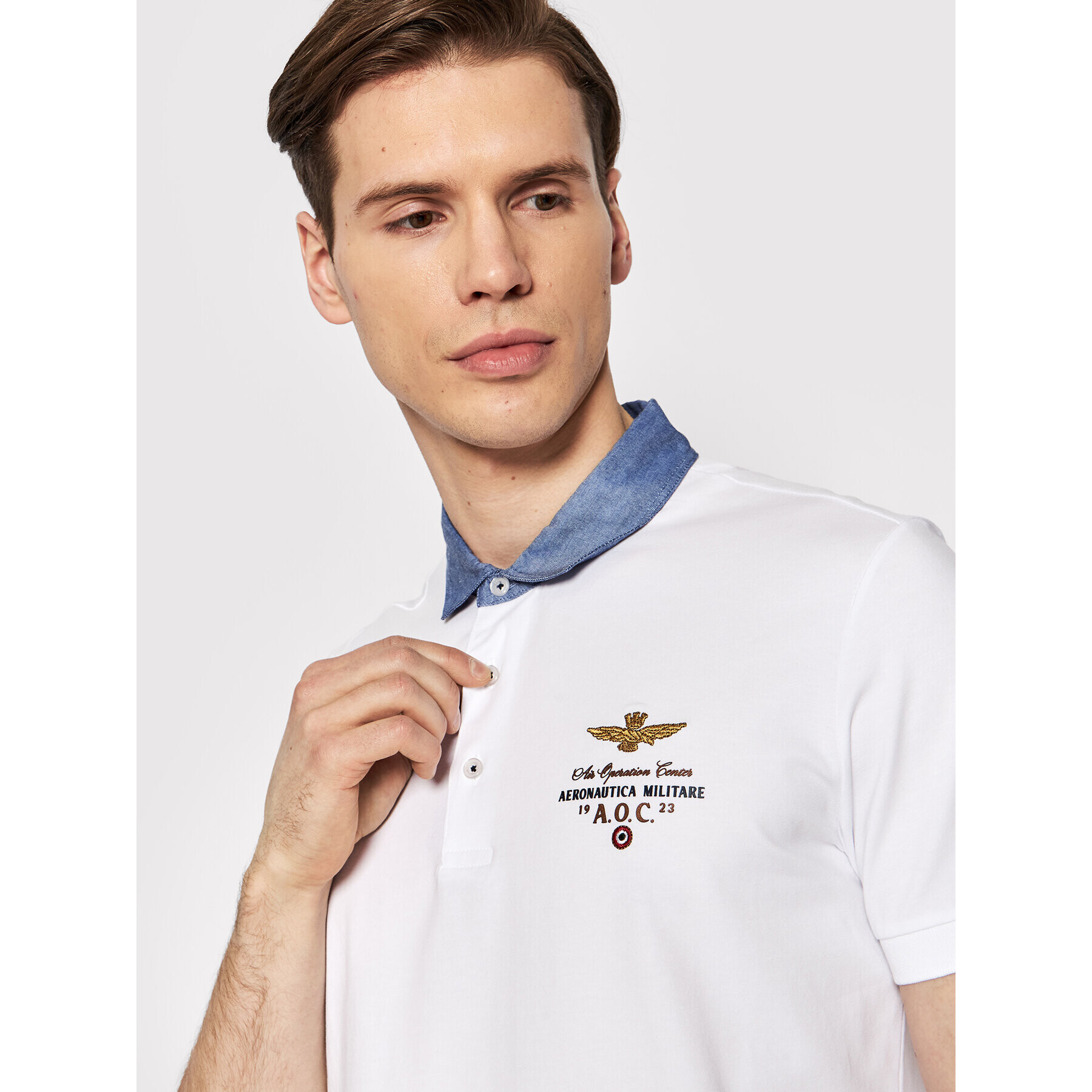 Aeronautica Militare Тениска с яка и копчета 221PO1623J506 Бял Regular Fit - Pepit.bg