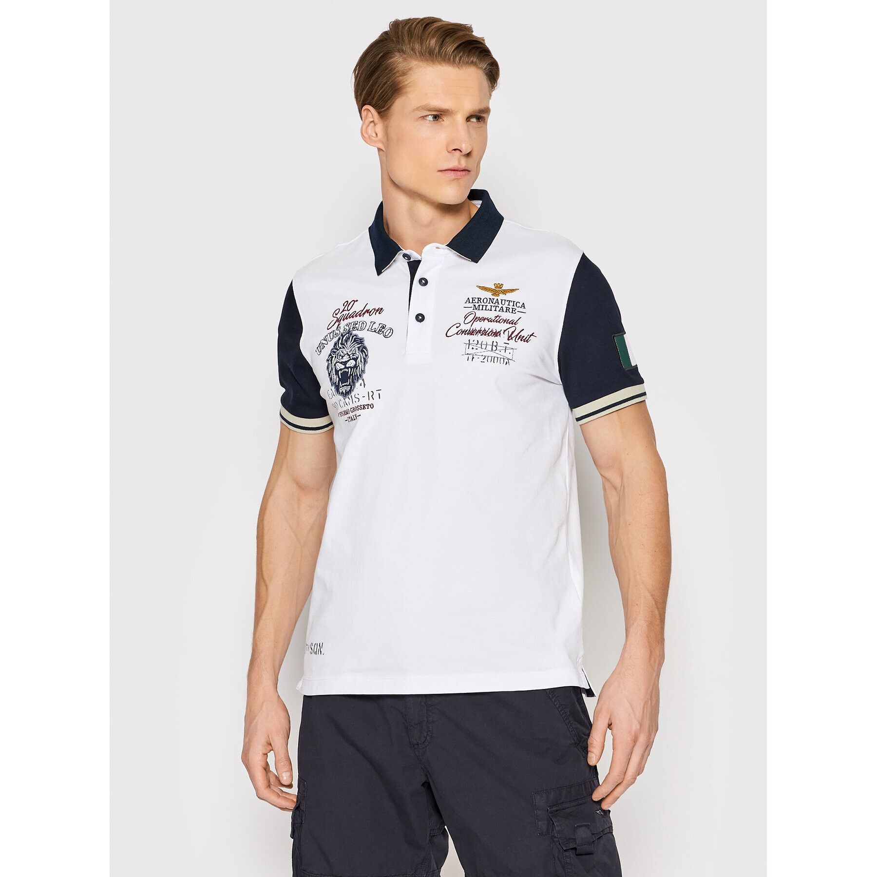 Aeronautica Militare Тениска с яка и копчета 221PO1627P199 Бял Regular Fit - Pepit.bg