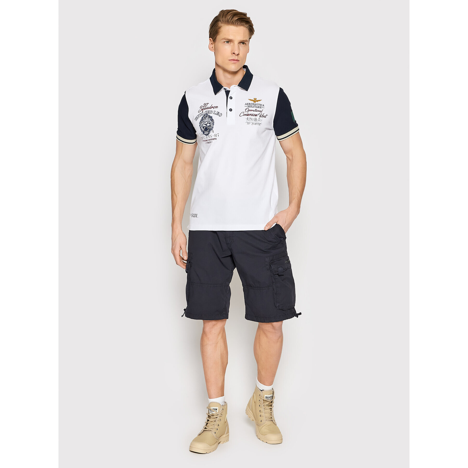 Aeronautica Militare Тениска с яка и копчета 221PO1627P199 Бял Regular Fit - Pepit.bg