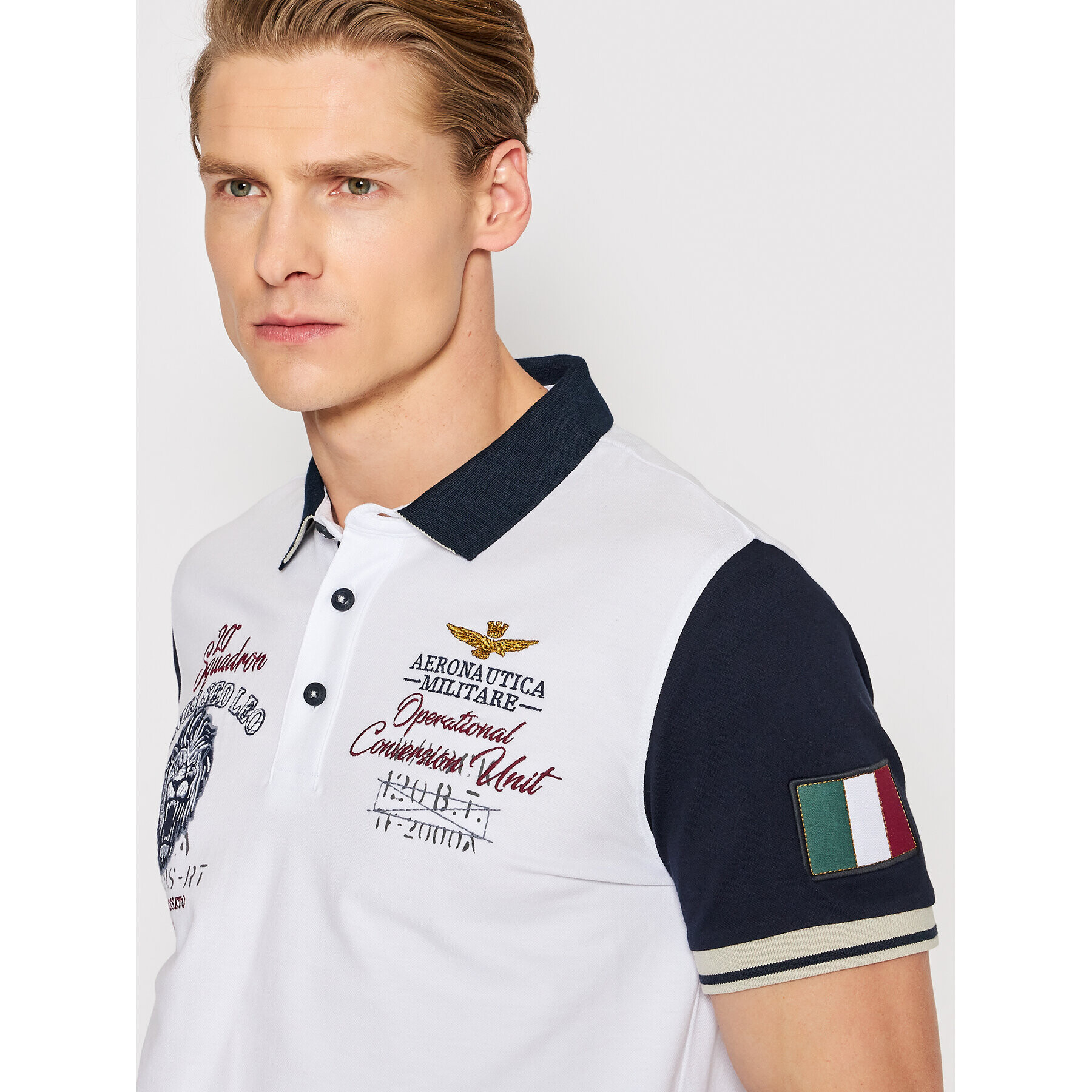 Aeronautica Militare Тениска с яка и копчета 221PO1627P199 Бял Regular Fit - Pepit.bg