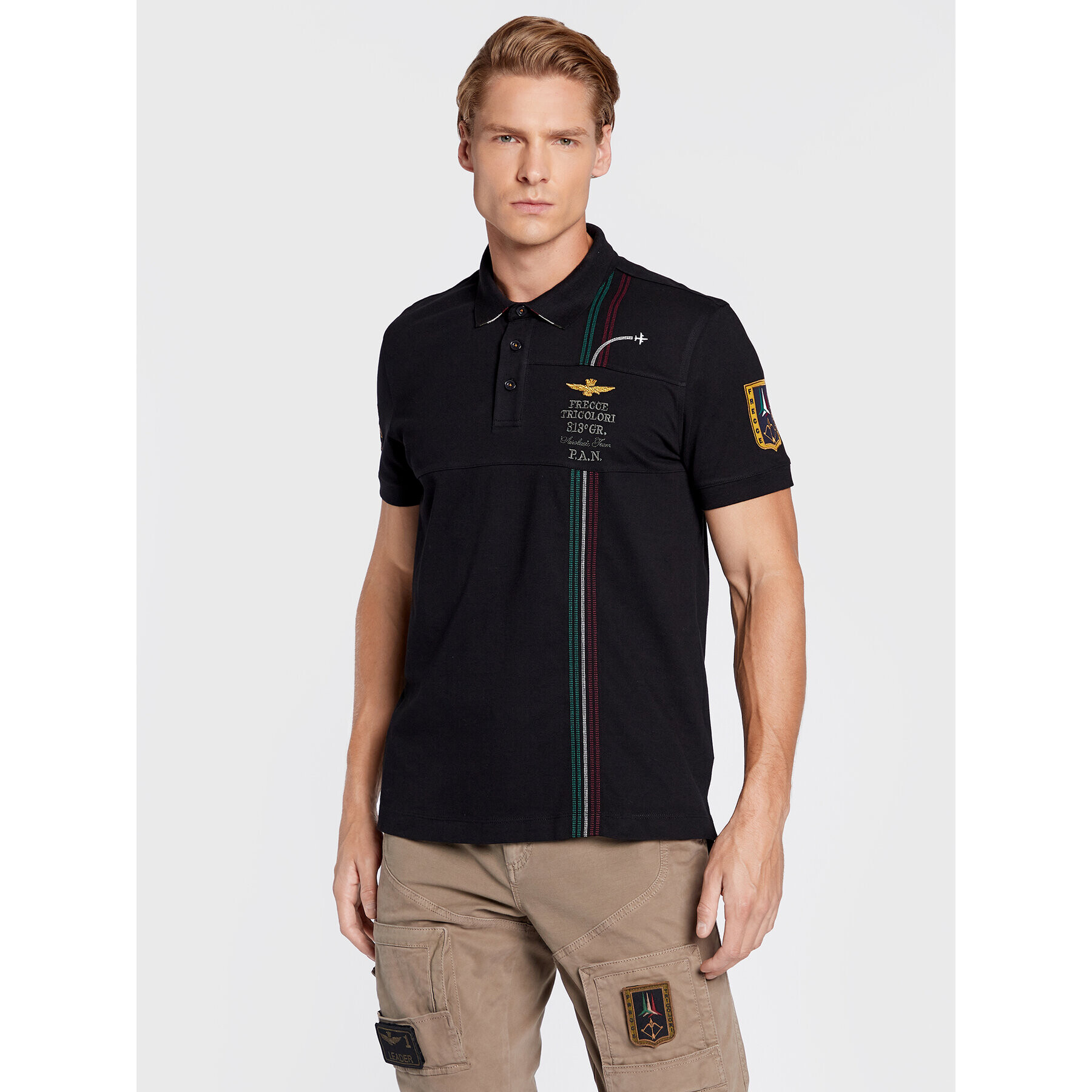 Aeronautica Militare Тениска с яка и копчета 222PO1640P199 Черен Regular Fit - Pepit.bg