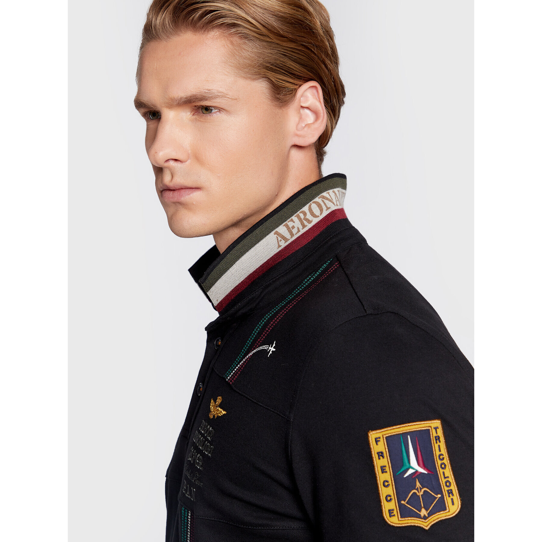 Aeronautica Militare Тениска с яка и копчета 222PO1640P199 Черен Regular Fit - Pepit.bg