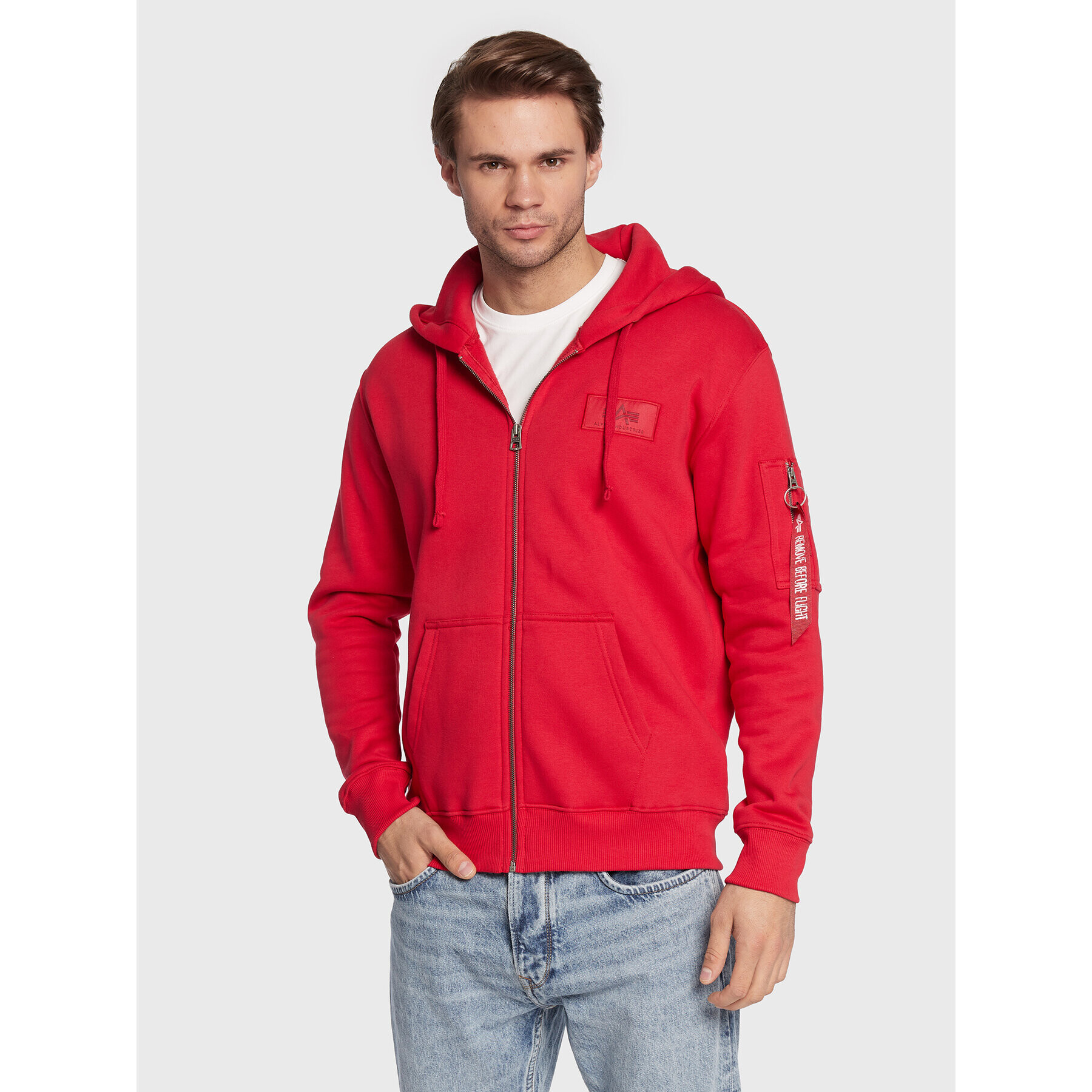 Alpha Industries Суитшърт Back Print Zip 128342 Червен Regular Fit - Pepit.bg