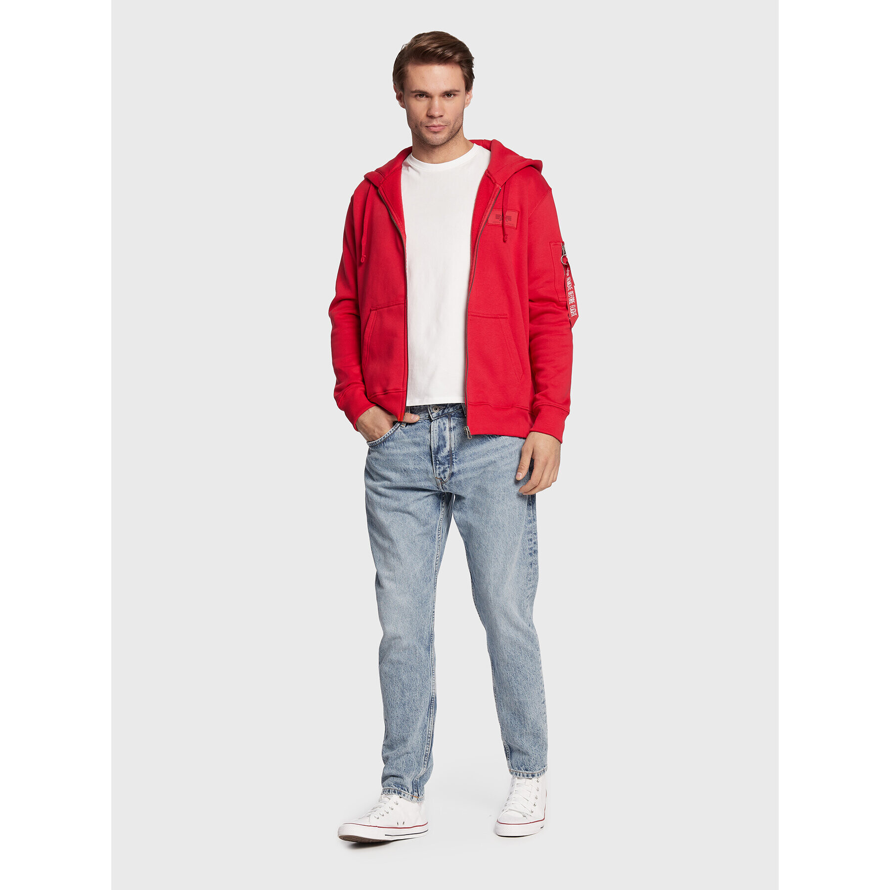 Alpha Industries Суитшърт Back Print Zip 128342 Червен Regular Fit - Pepit.bg