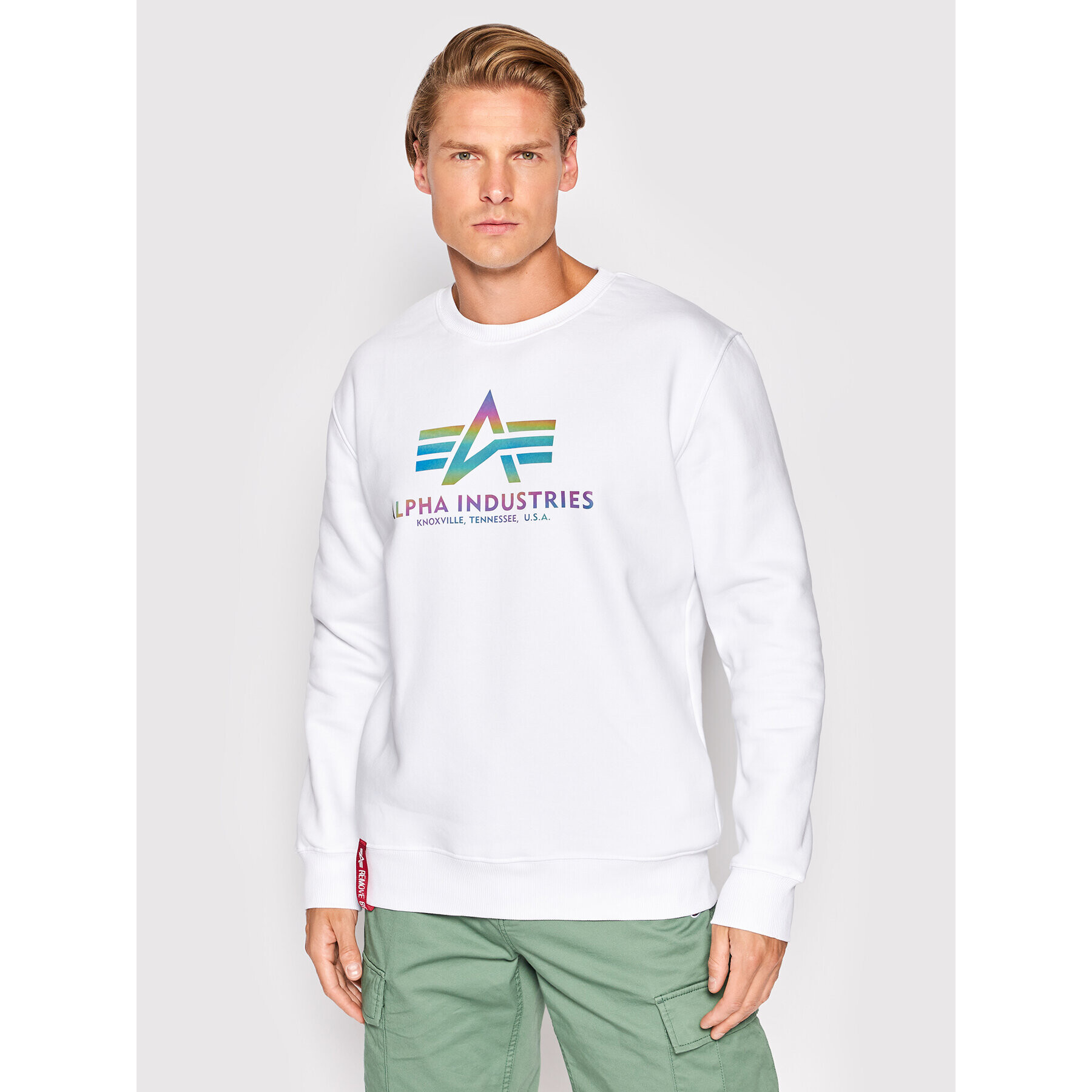 Alpha Industries Суитшърт Basic Rainbow Print 178302RR Бял Regular Fit - Pepit.bg