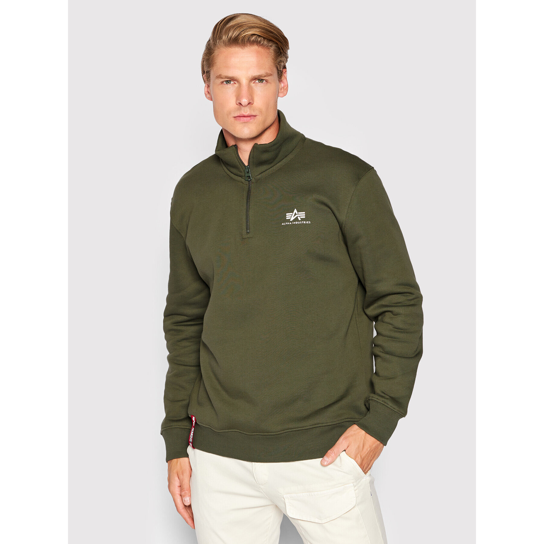 Alpha Industries Суитшърт Half Zip 108308 Зелен Regular Fit - Pepit.bg