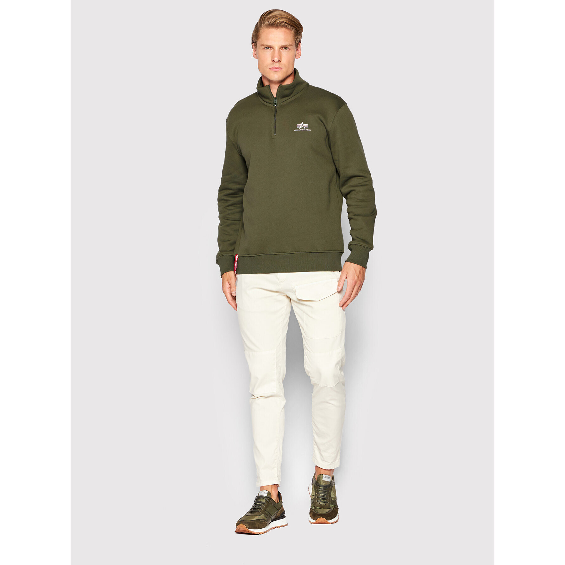 Alpha Industries Суитшърт Half Zip 108308 Зелен Regular Fit - Pepit.bg