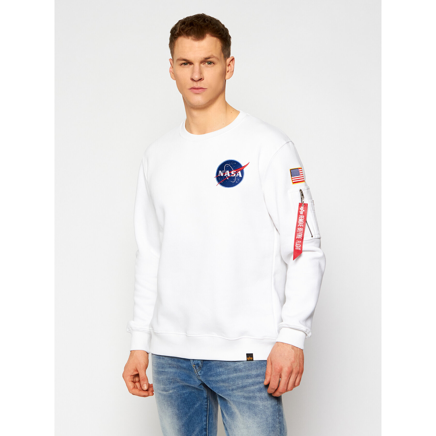 Alpha Industries Суитшърт Nasa 186304 Бял Regular Fit - Pepit.bg