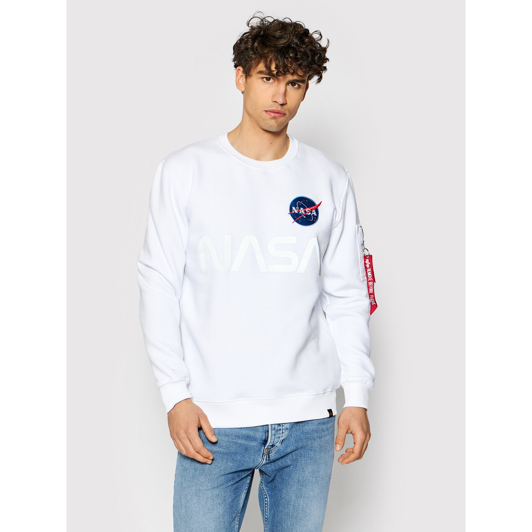 Alpha Industries Суитшърт Nasa Reflective 178309 Бял Regular Fit - Pepit.bg