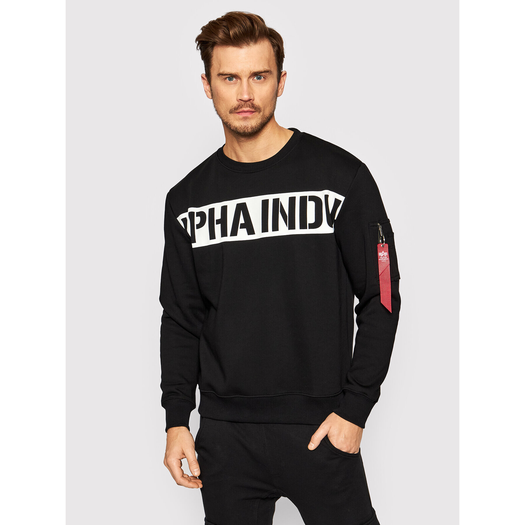 Alpha Industries Суитшърт Printed Strip 118306 Черен Regular Fit - Pepit.bg