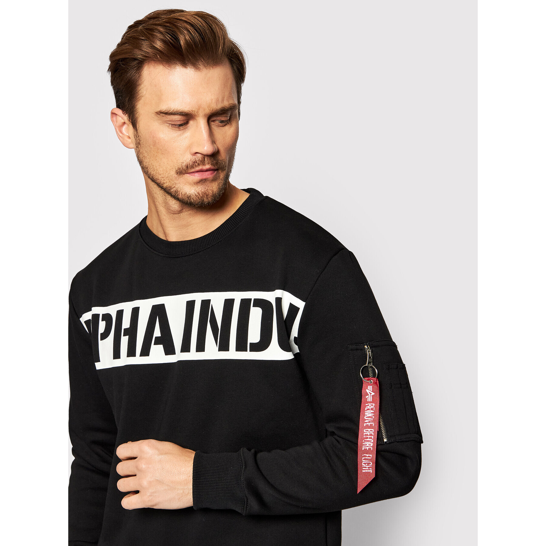 Alpha Industries Суитшърт Printed Strip 118306 Черен Regular Fit - Pepit.bg