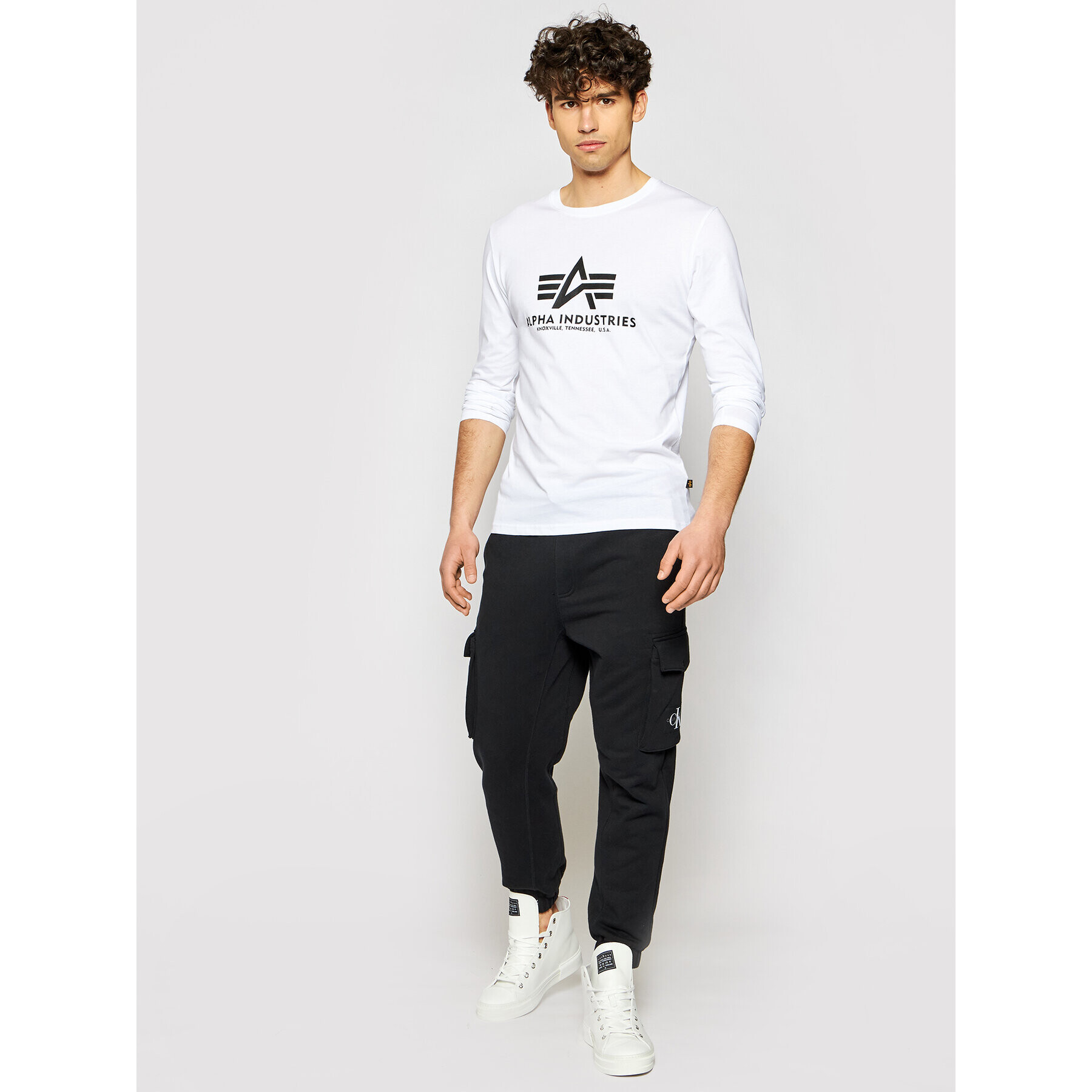 Alpha Industries Тениска с дълъг ръкав Basic T 100510 Бял Regular Fit - Pepit.bg