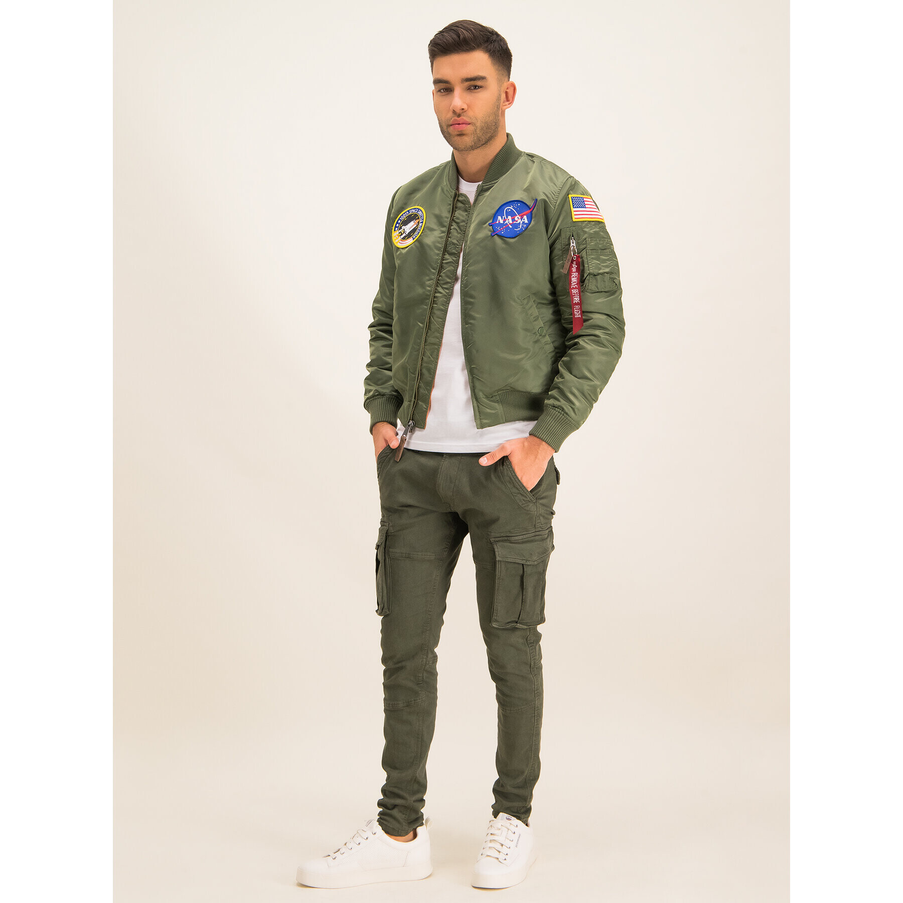 Alpha Industries Тениска с дълъг ръкав Tape 198523 Бял Slim Fit - Pepit.bg