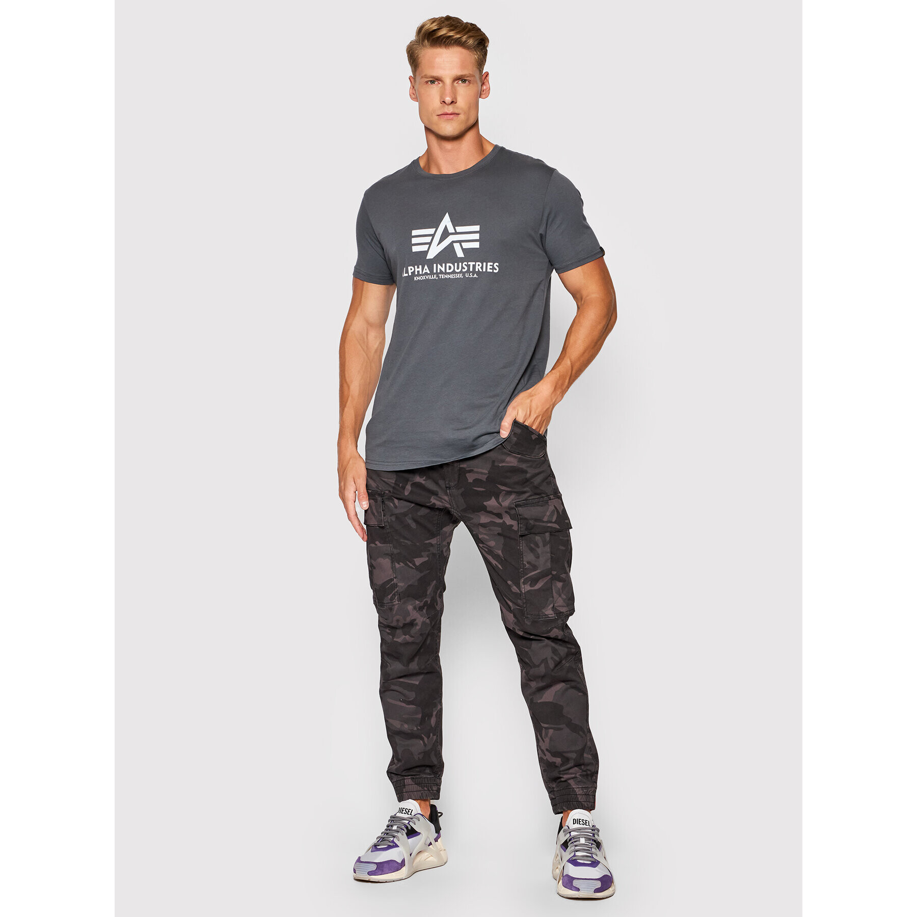 Alpha Industries Тишърт Basic Reflective Print 100501RP Сив Regular Fit - Pepit.bg